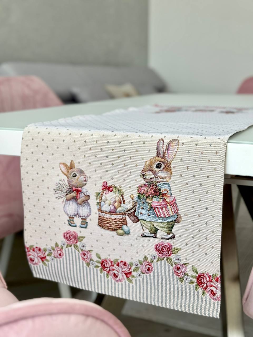 Easter tapestry table runner «Bunny in Roses» Limaso Textile