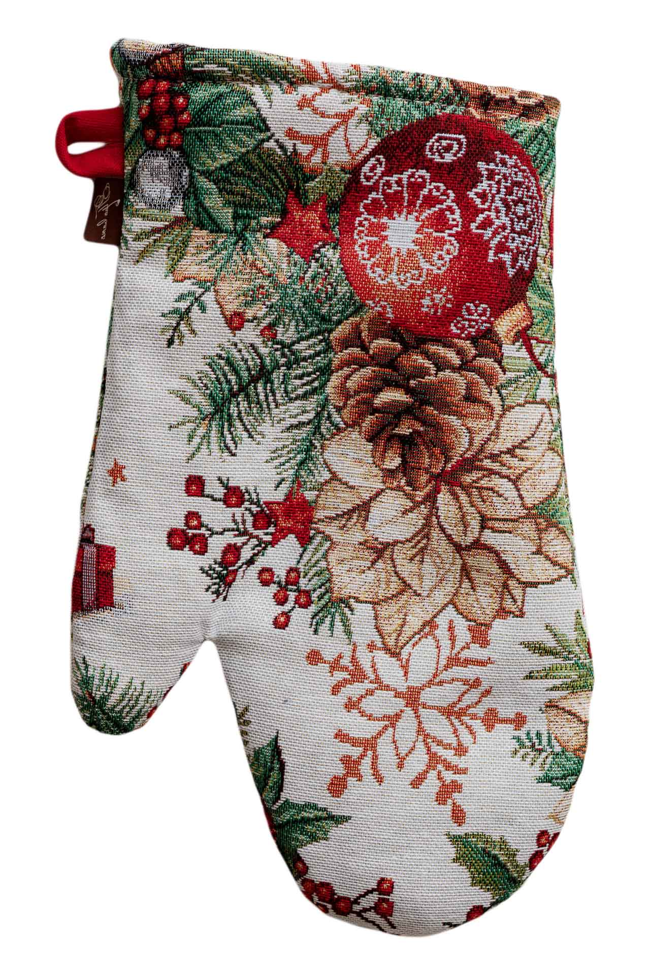 Christmas Oven mitten «Present» with Golden Lurex - Premium Gobelin