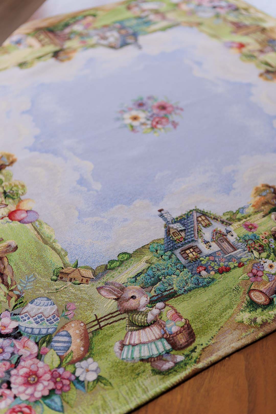 Easter Square tablecloth «Bunny countryside» - Luxury Tapestry - Textile4Family
