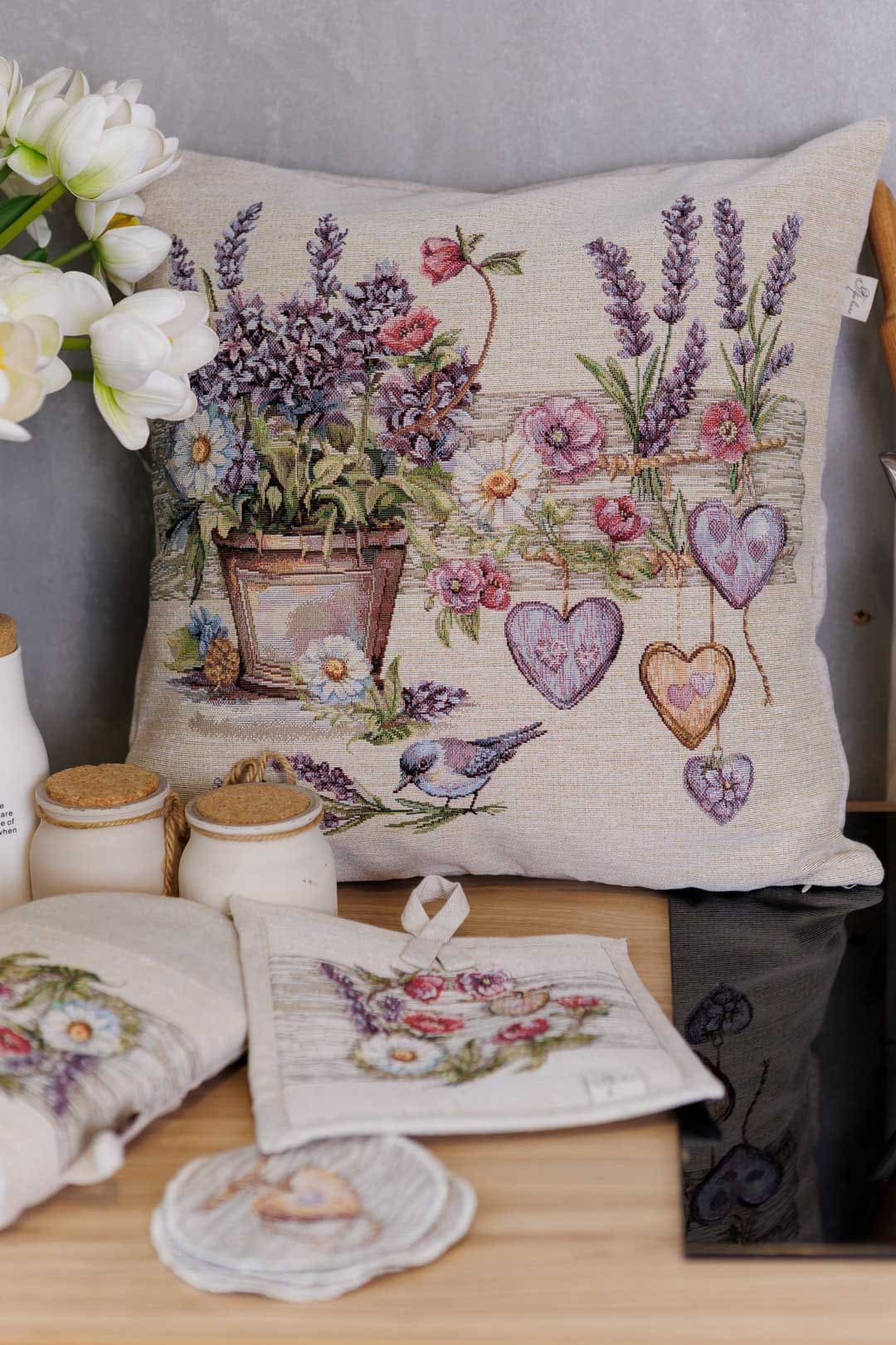 Cushion cover «Bird in lavender» - Luxury Tapestry - Textile4Family