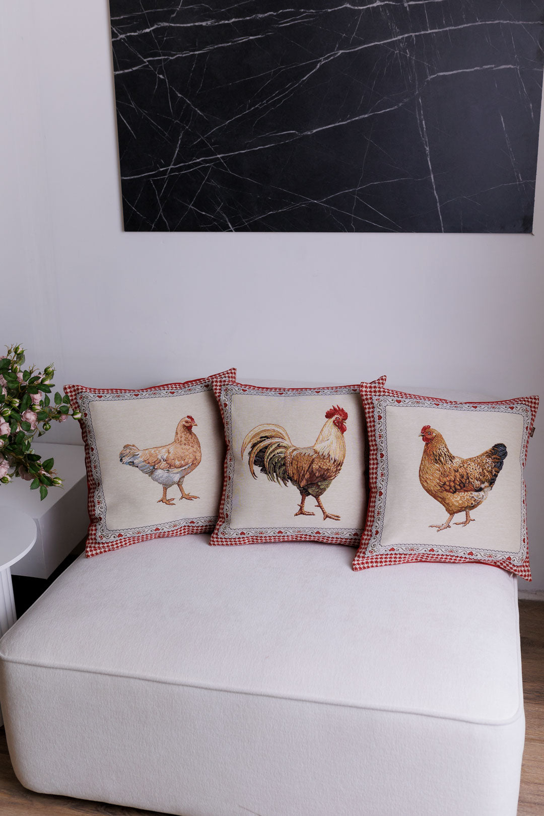 Cushion cover «Rooster/Chicken -1» - Premium Gobelin - Textile4Family