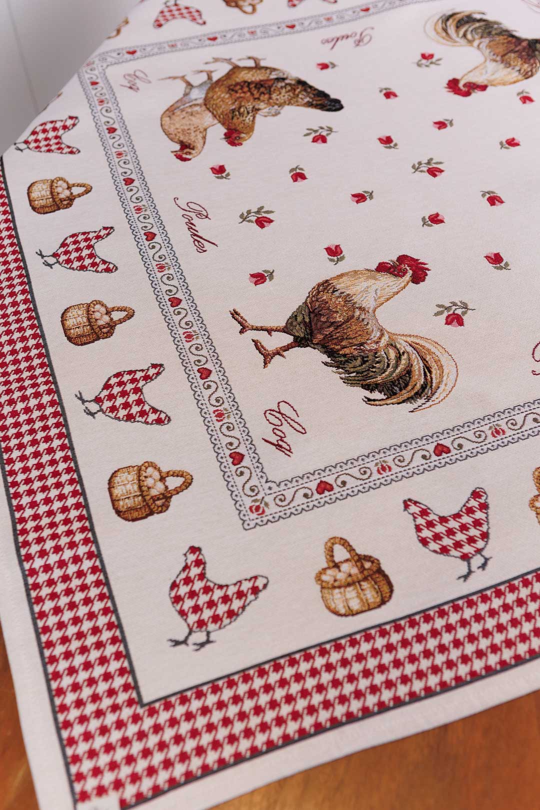 Square tablecloth «Rooster/Chicken» - Premium Gobelin - Textile4Family