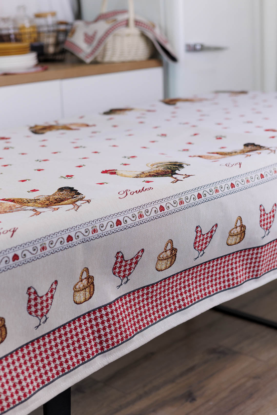 Rectangular tablecloth «Rooster/Chicken» - Premium Gobelin - Textile4Family