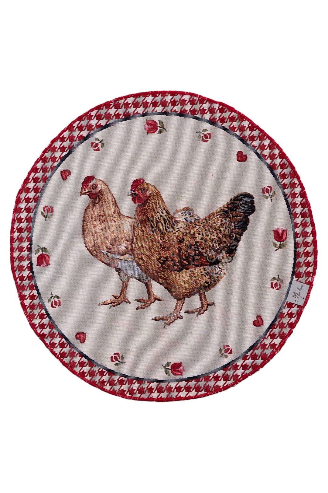 Round Placemat set «Rooster/Chicken» - Premium Gobelin - Textile4Family