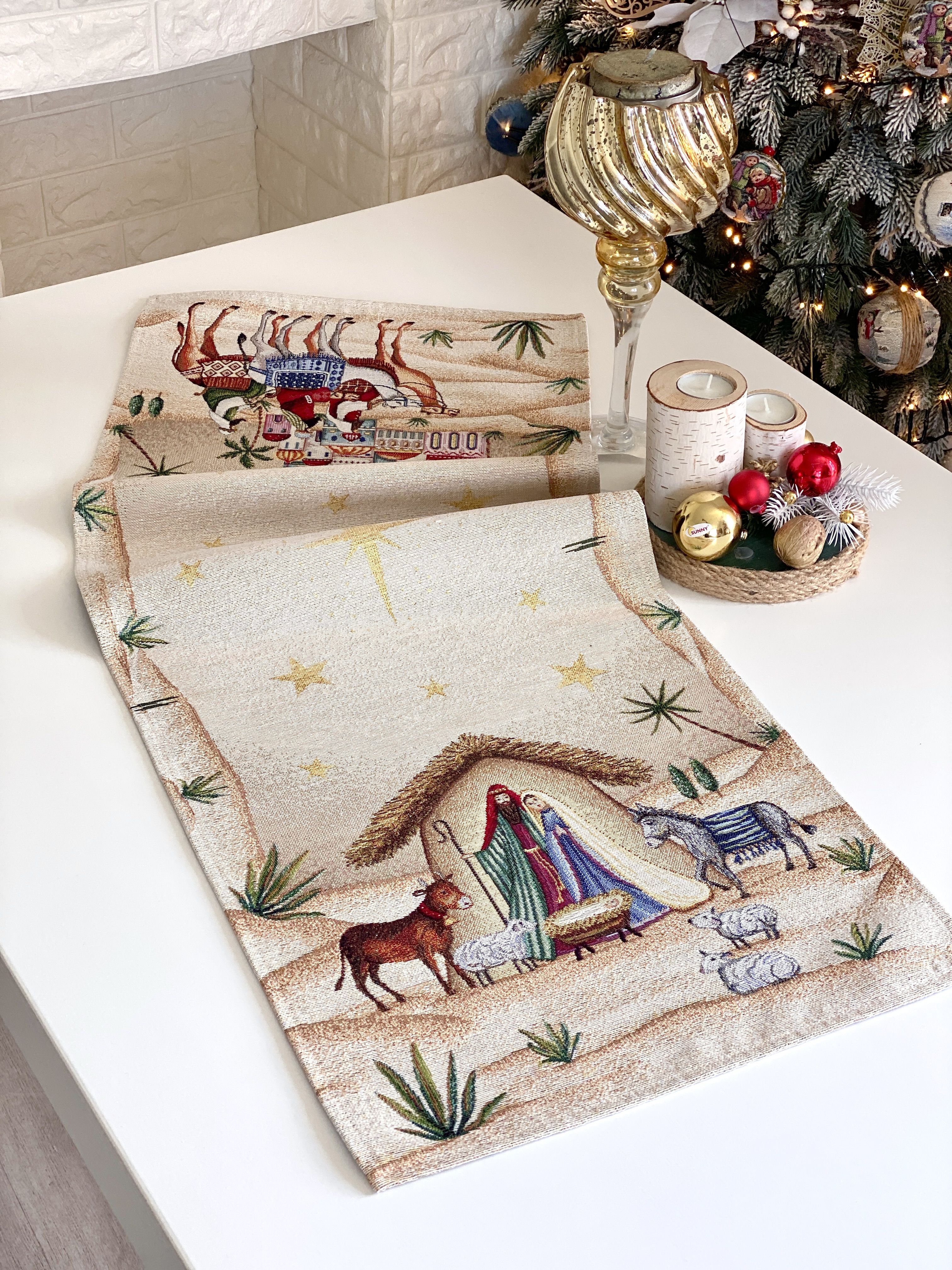 Christmas Table Runner «Adara» with Golden Lurex - Luxury Tapestry - Textile4Family