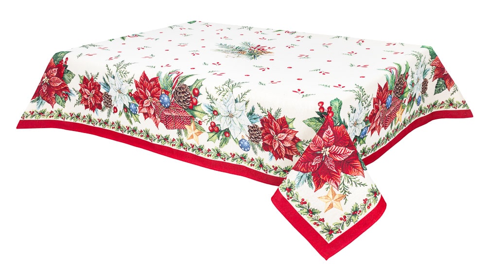 Christmas Tablecloth «Red Poinsettia» with Golden Lurex - Luxury Tapestry