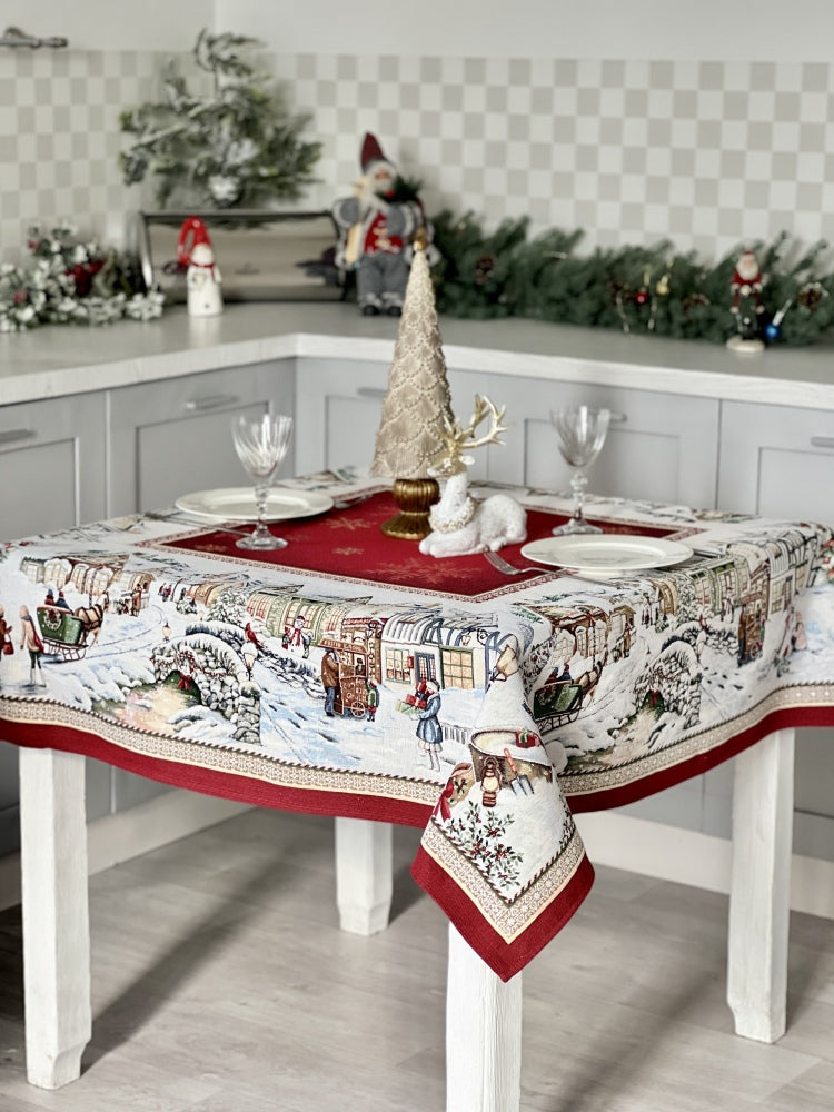 Christmas tapestry tablecloth «Snowy city» With microfibre Limaso Textile