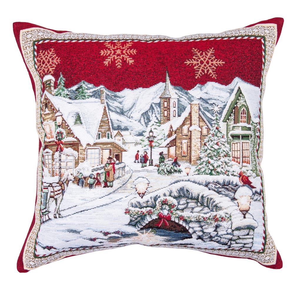Winter Holiday tapestry cushion cover «Snowy city» With microfibre Limaso Textile