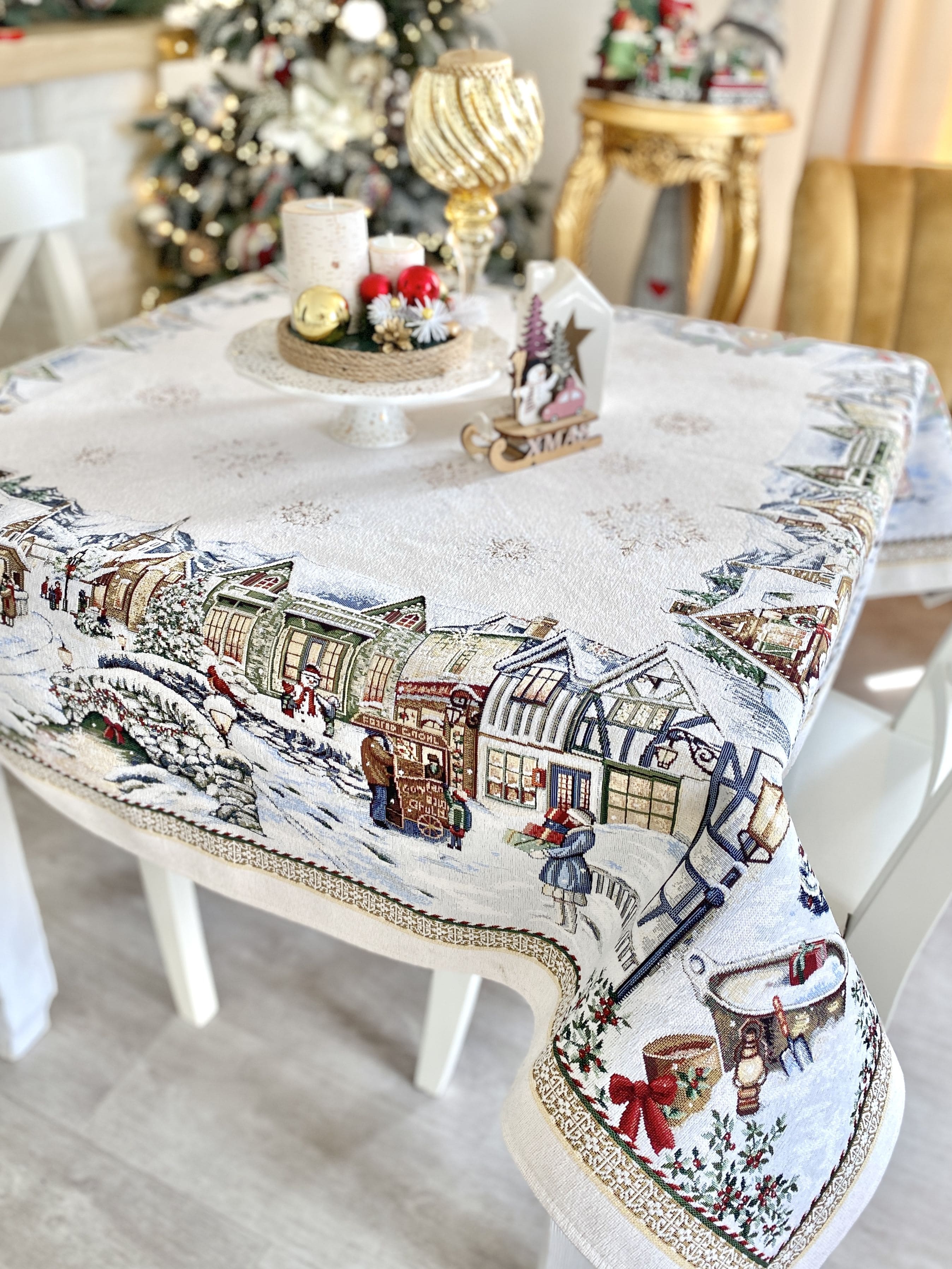 Christmas tapestry tablecloth «Festive mood» With microfibre & silver lurex Limaso Textile