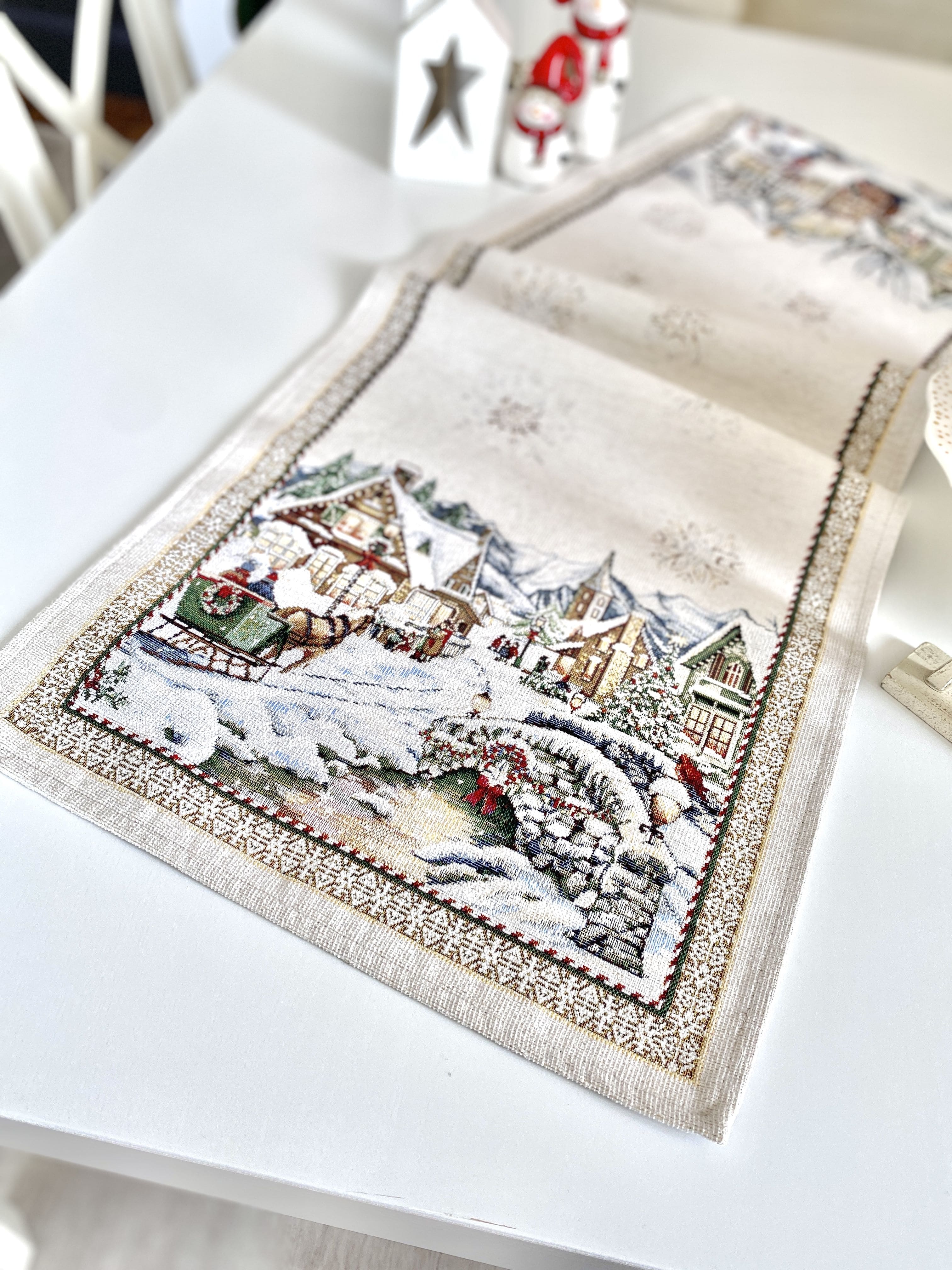 Christmas Tapestry Table runner «Festive mood» With microfibre & silver lurex Limaso Textile