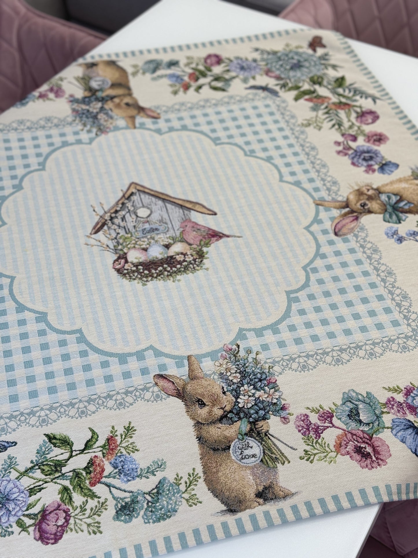 Easter tapestry tablecloth «Blue Bunnies»