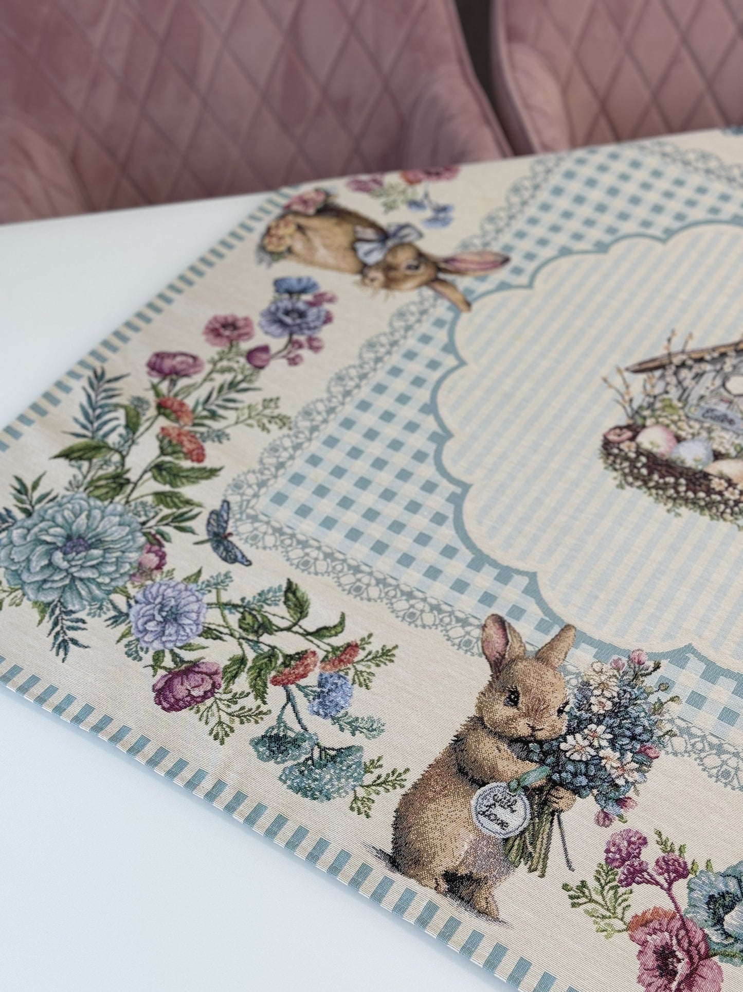 Easter tapestry tablecloth «Blue Bunnies»