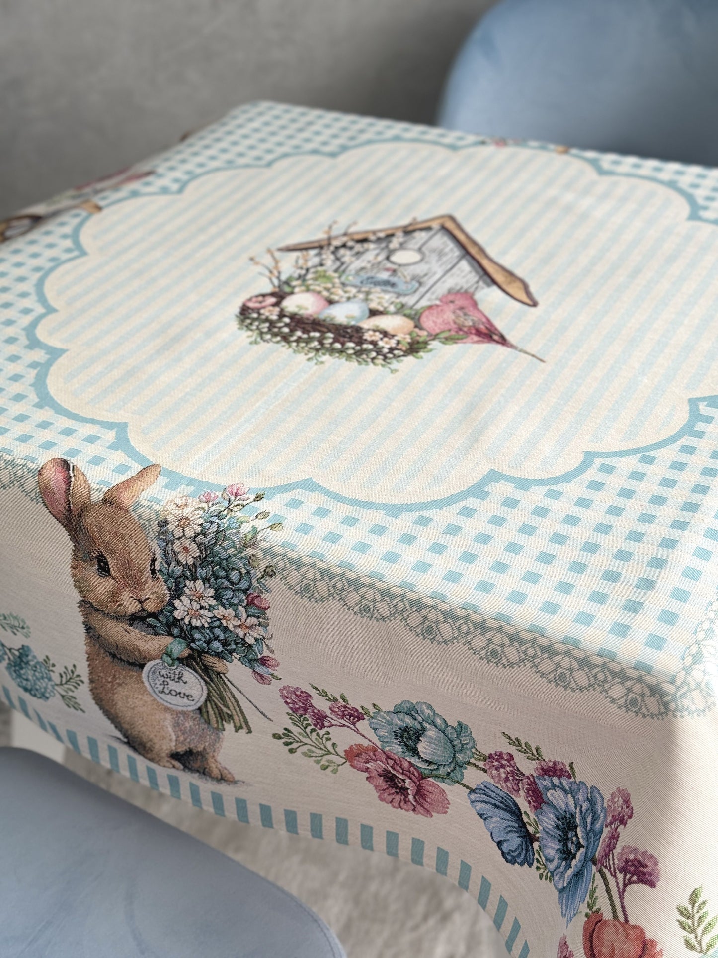 Easter tapestry tablecloth «Blue Bunnies»