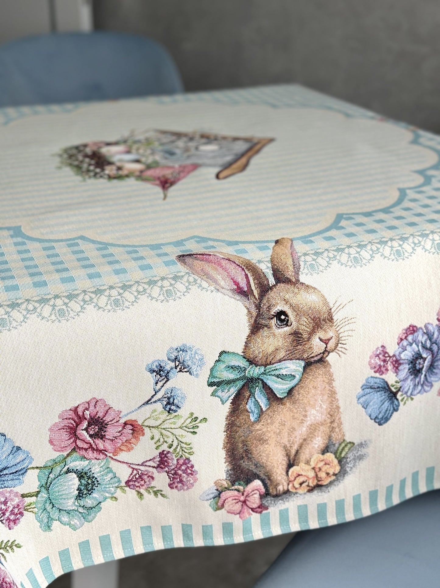 Easter tapestry tablecloth «Blue Bunnies»