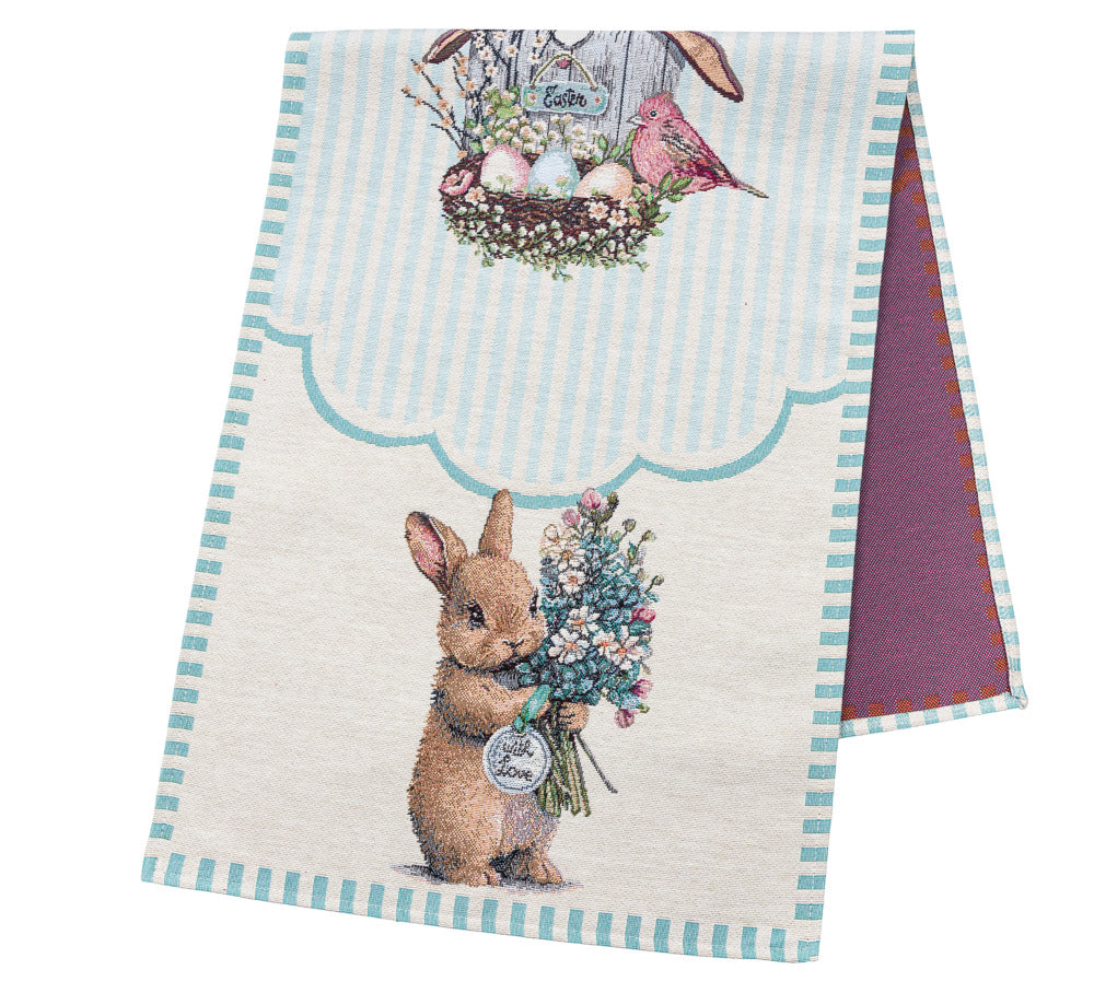 Easter tapestry table runner «Blue Bunnies» Limaso Textile