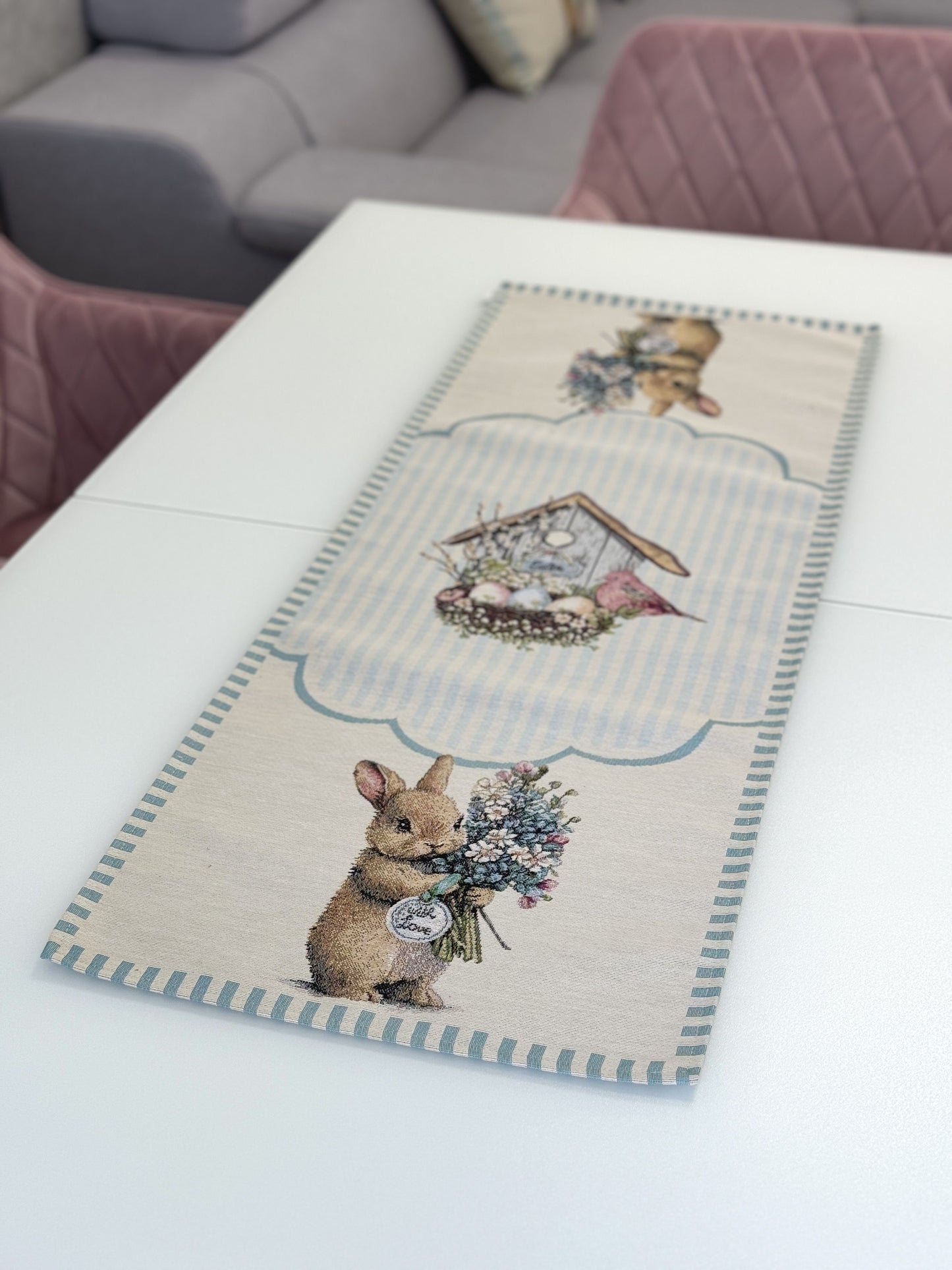 Easter tapestry table runner «Blue Bunnies»