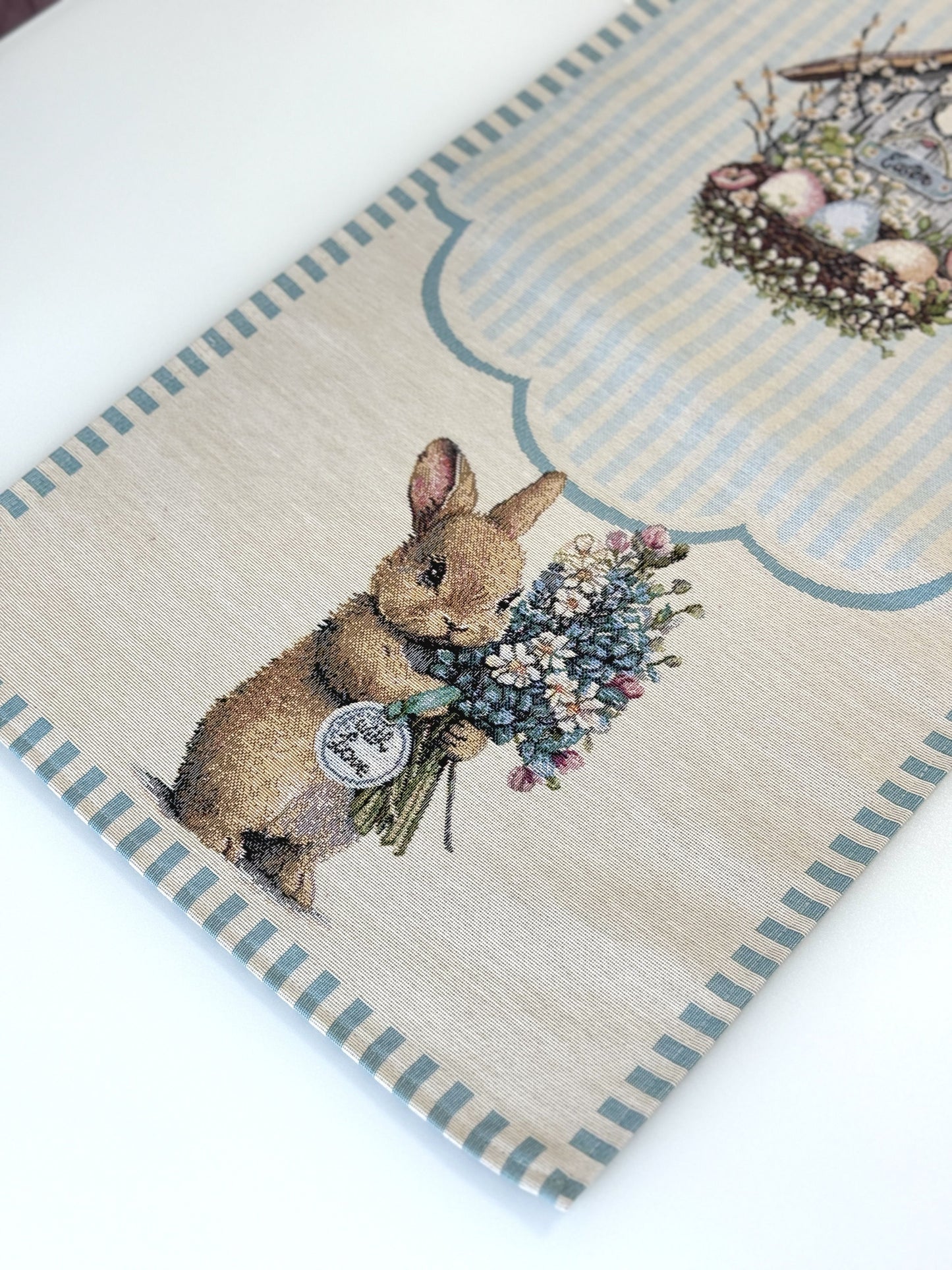 Easter tapestry table runner «Blue Bunnies»