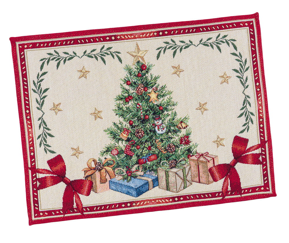 Winter Holiday Placemat set «Red & Gold» with golden thread - High quality tapestry