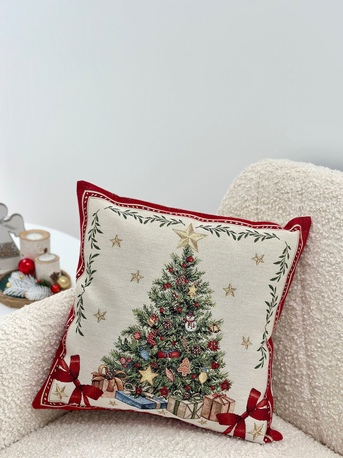 Winter Holiday Pillow cover «Red & Gold» with golden thread - High quality tapestry