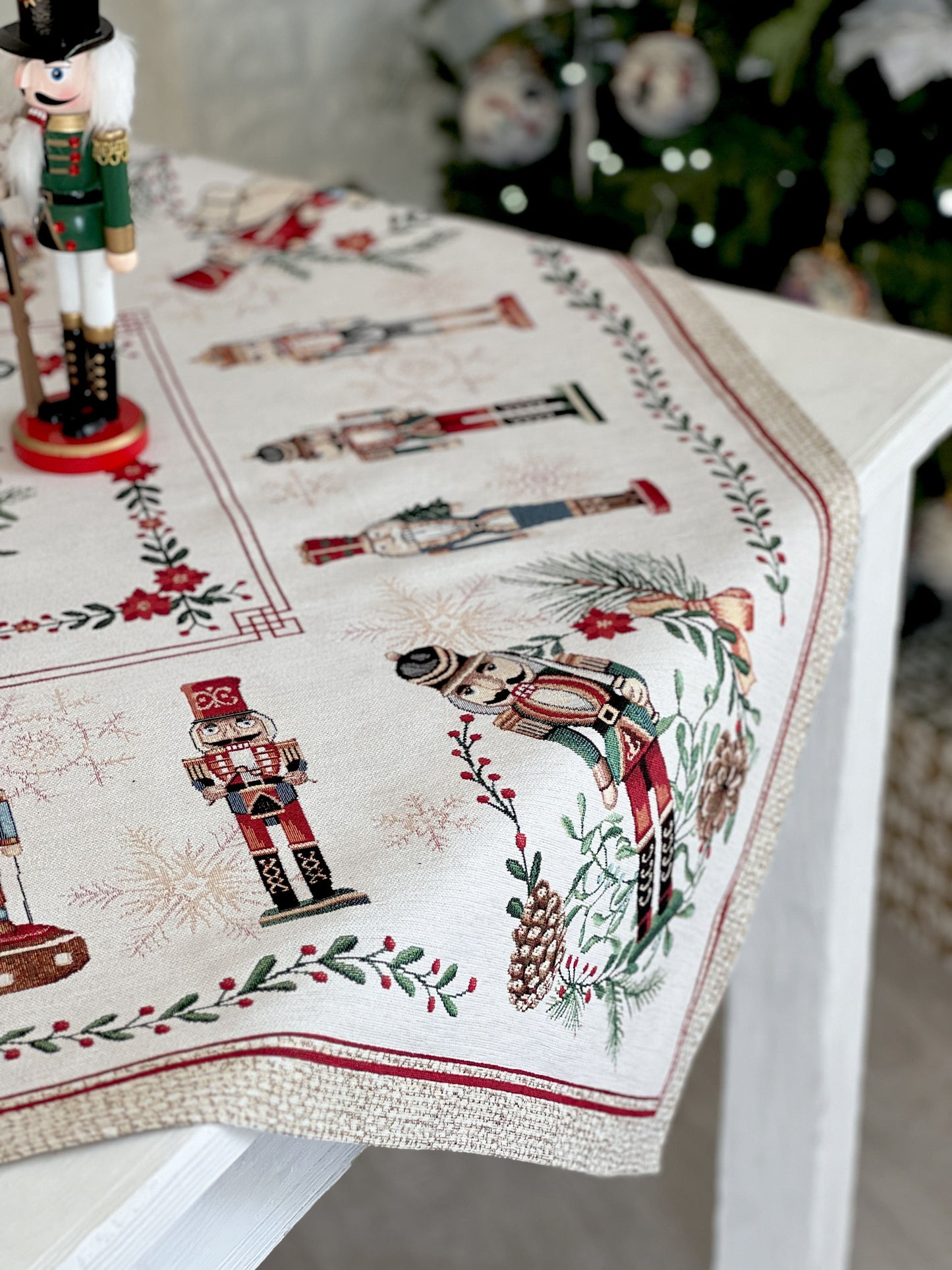 Christmas tapestry tablecloth «Nutcracker» With microfibre & silver lurex