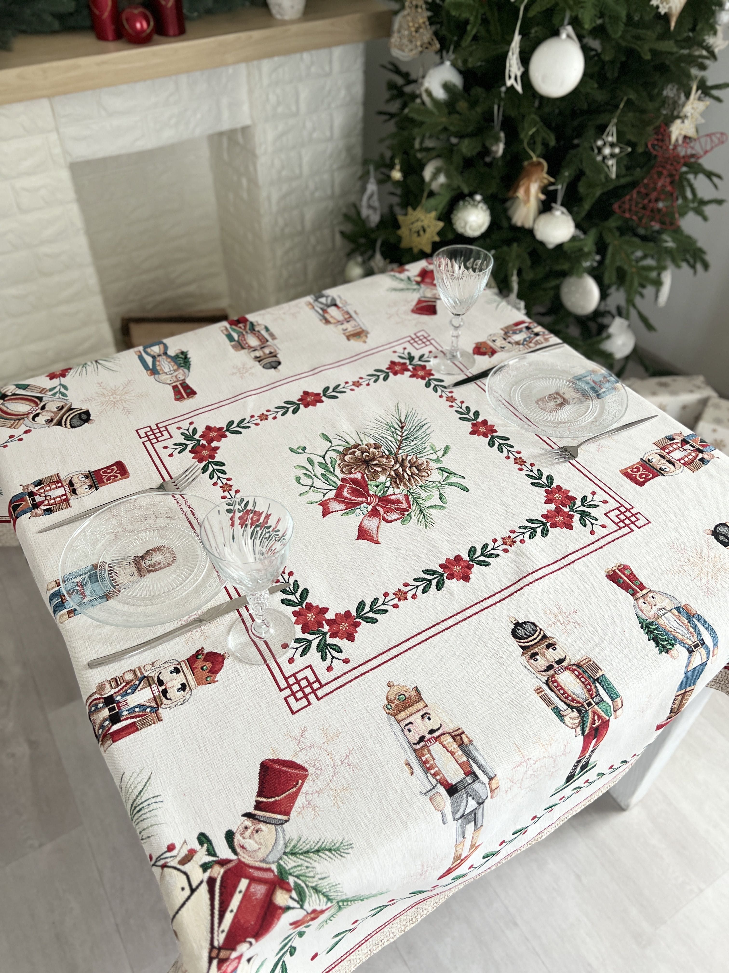 Christmas tapestry tablecloth «Nutcracker» With microfibre & silver lurex Limaso Textile