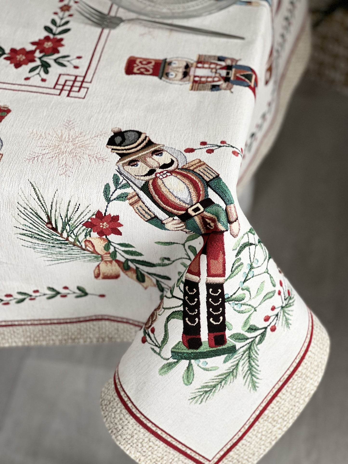 Christmas tapestry tablecloth «Nutcracker» With microfibre & silver lurex