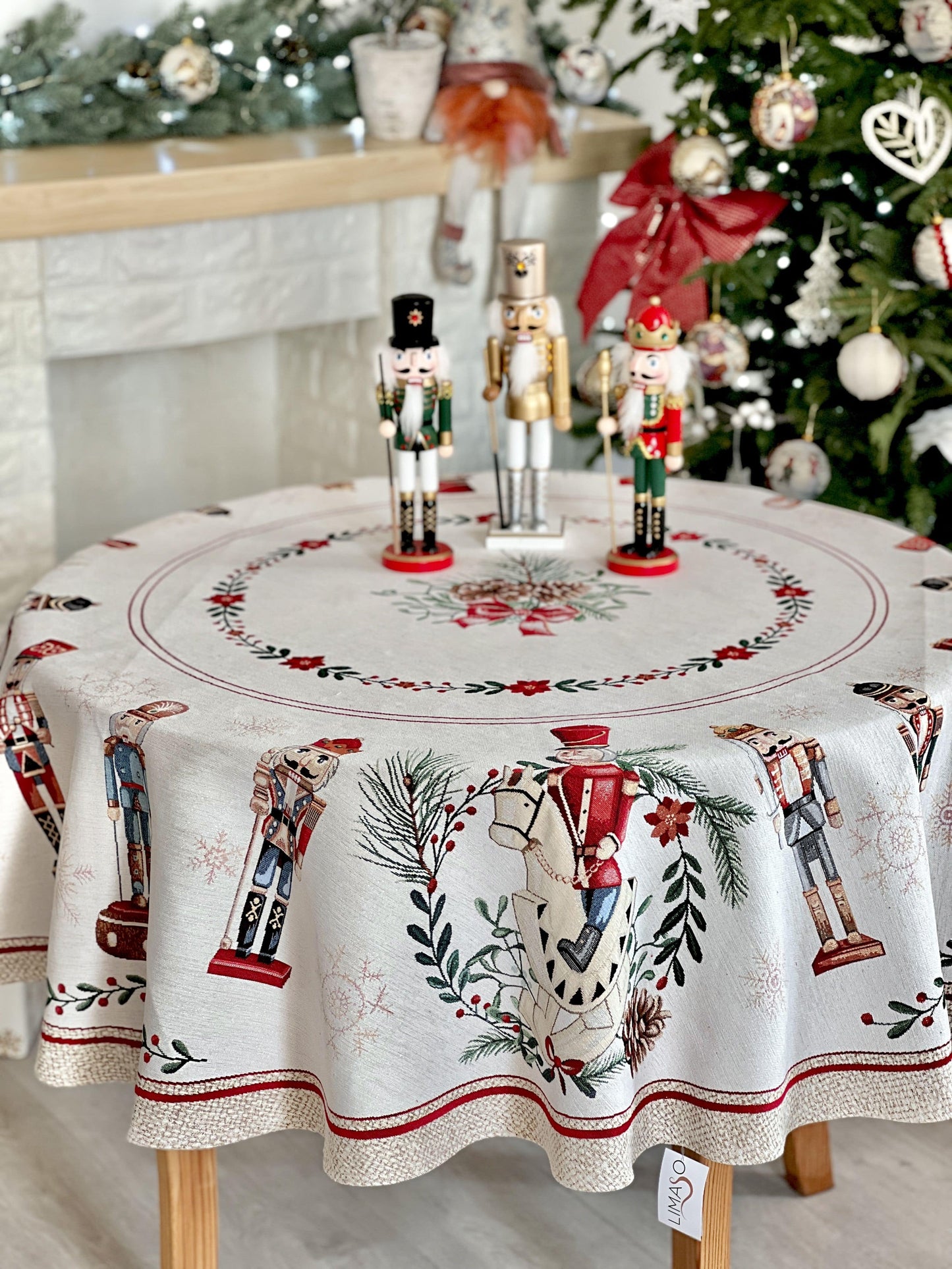Round Christmas tablecloth «Nutcracker» With microfibre & silver lurex