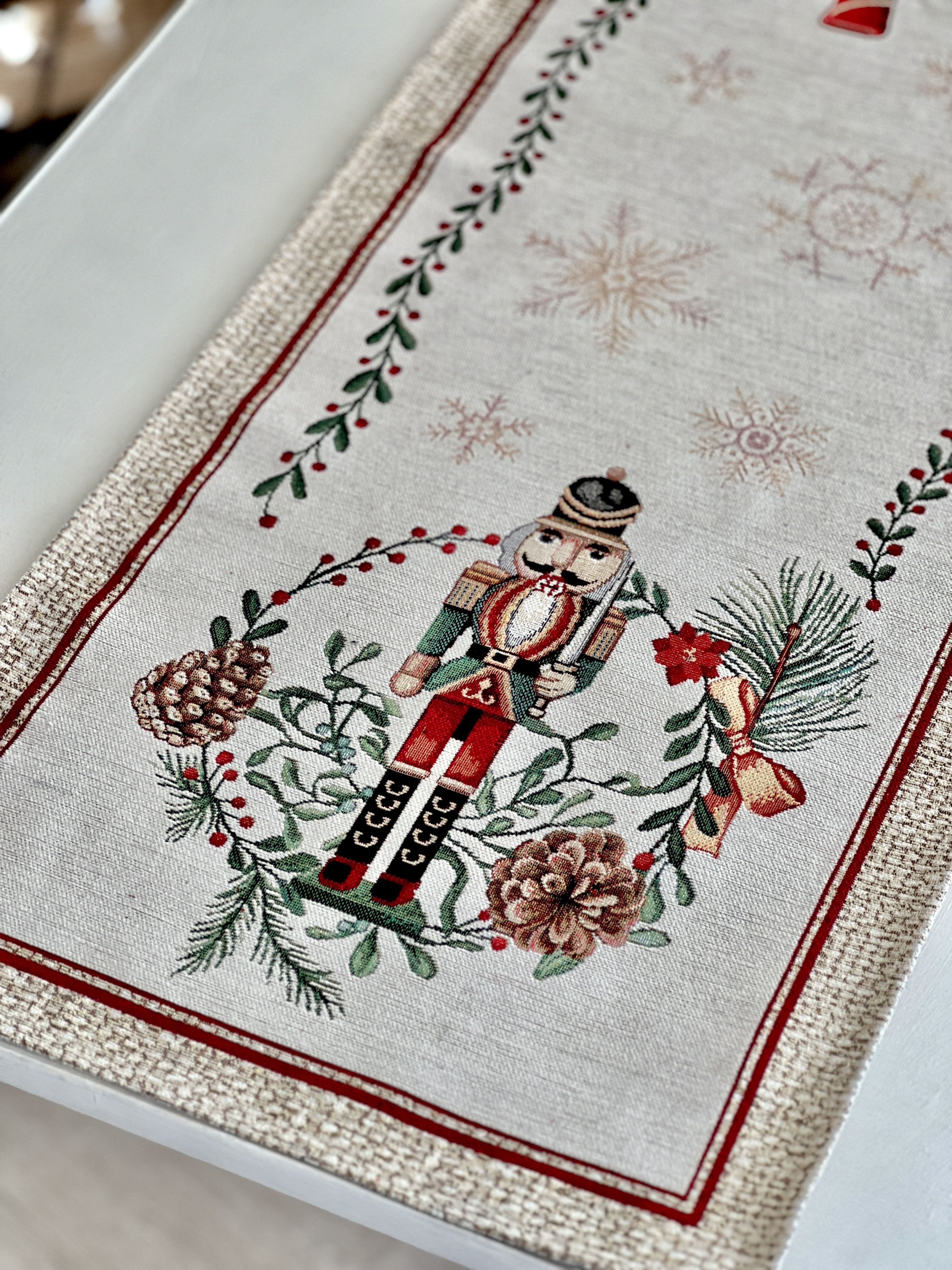 Christmas Tapestry Table runner «Nutcracker» With microfibre & silver lurex Limaso Textile
