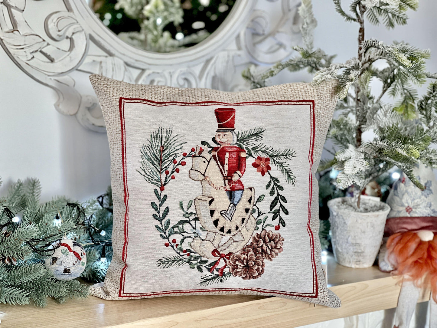 Christmas tapestry cushion cover «Nutcracker» With microfibre & silver lurex