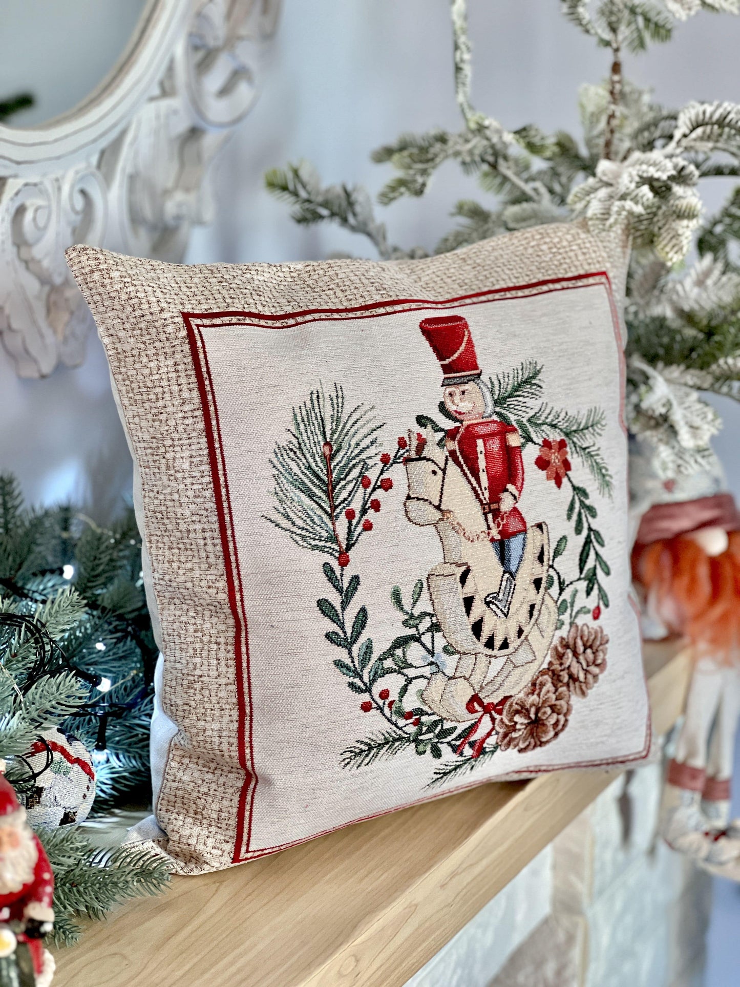 Christmas tapestry cushion cover «Nutcracker» With microfibre & silver lurex