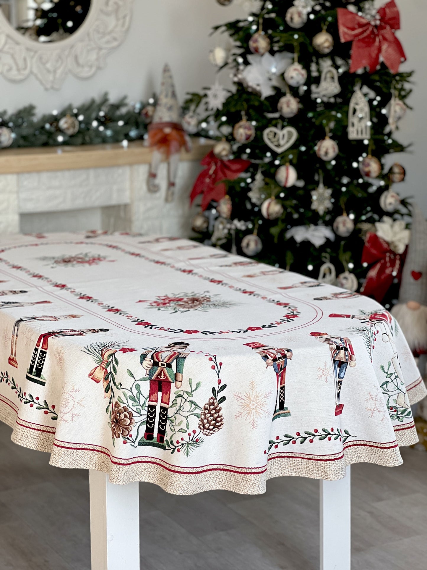 Christmas tapestry oval tablecloth «Nutcracker» With microfibre & silver lurex