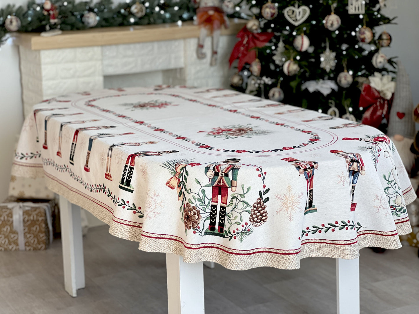Christmas tapestry oval tablecloth «Nutcracker» With microfibre & silver lurex