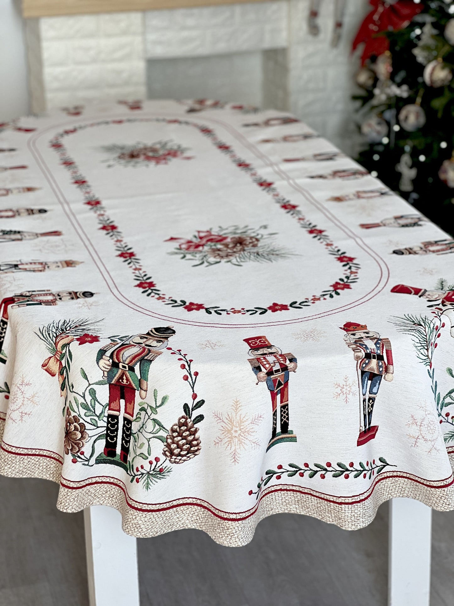Christmas tapestry oval tablecloth «Nutcracker» With microfibre & silver lurex