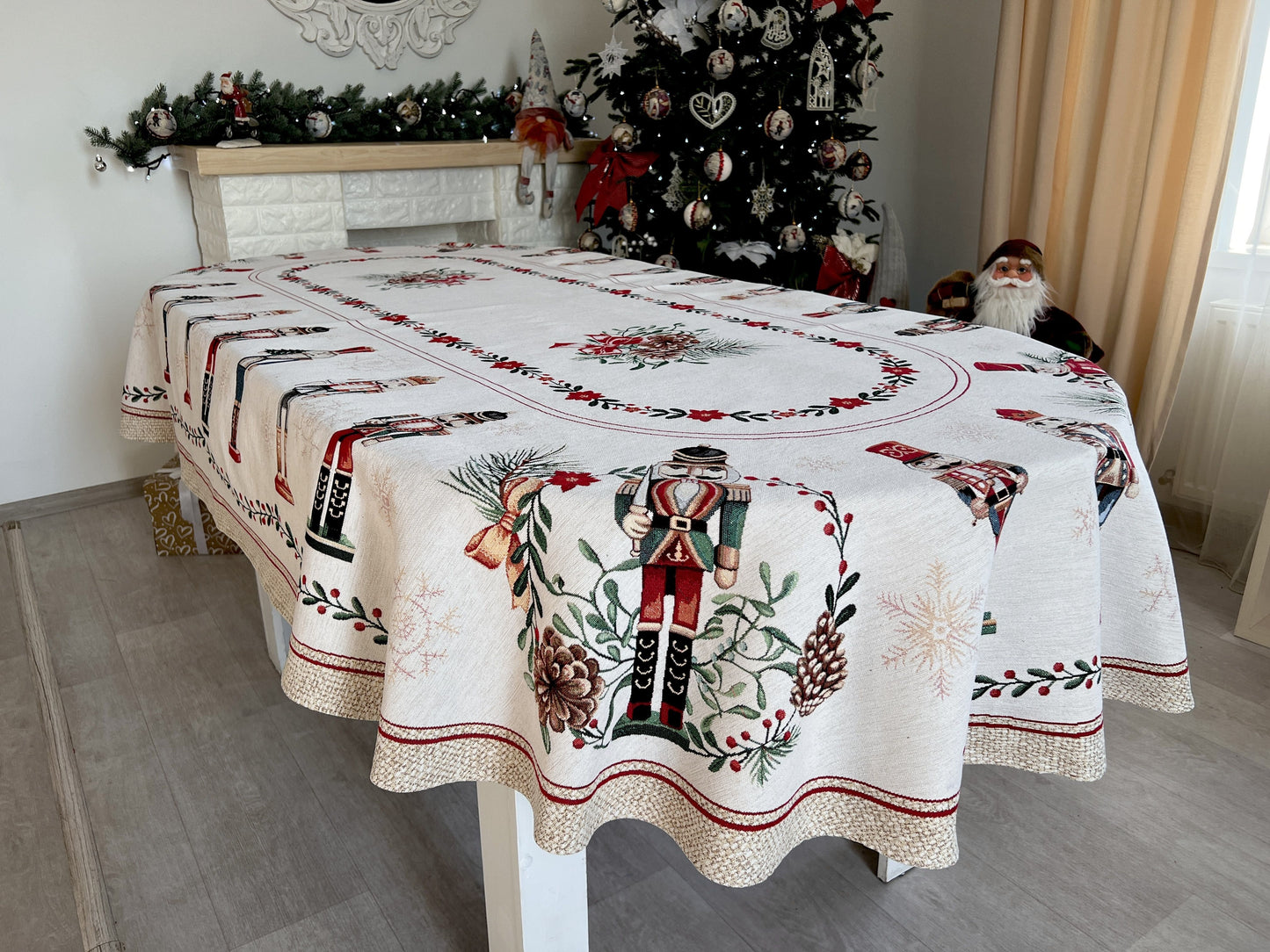 Christmas tapestry oval tablecloth «Nutcracker» With microfibre & silver lurex