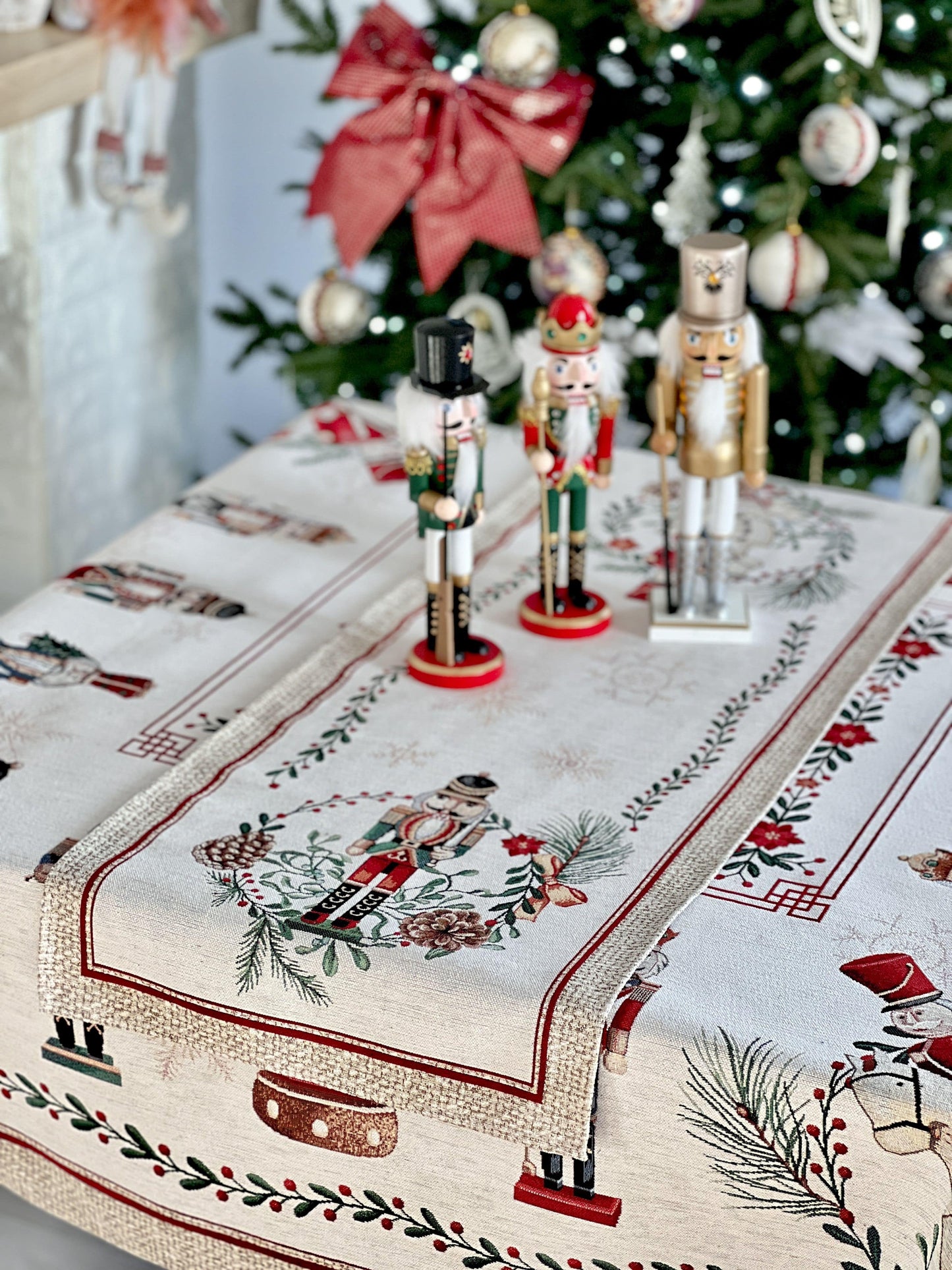 Christmas Tapestry Table runner «Nutcracker» With microfibre & silver lurex