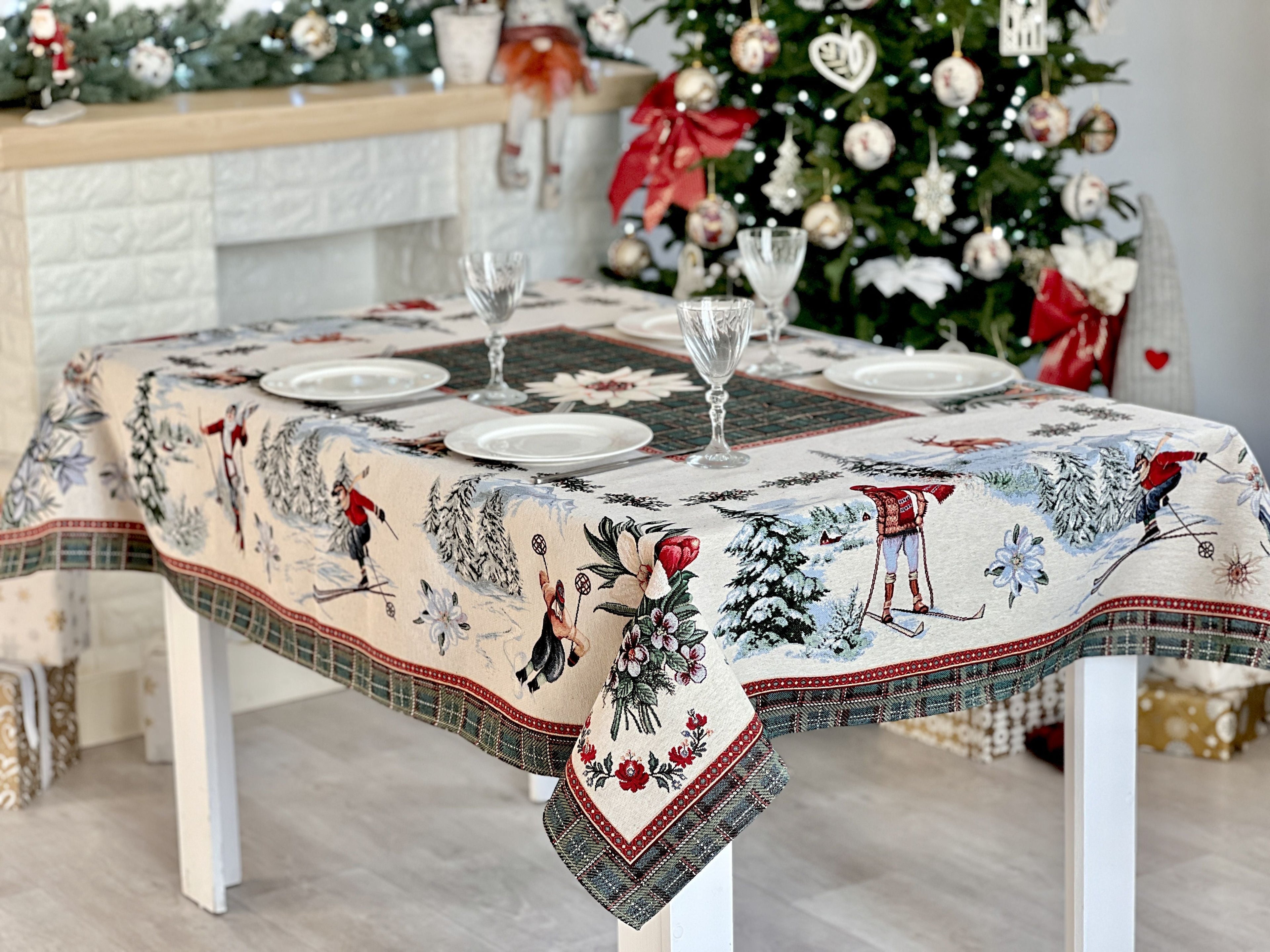 Christmas tapestry tablecloth «Winter fun» without lurex Limaso Textile