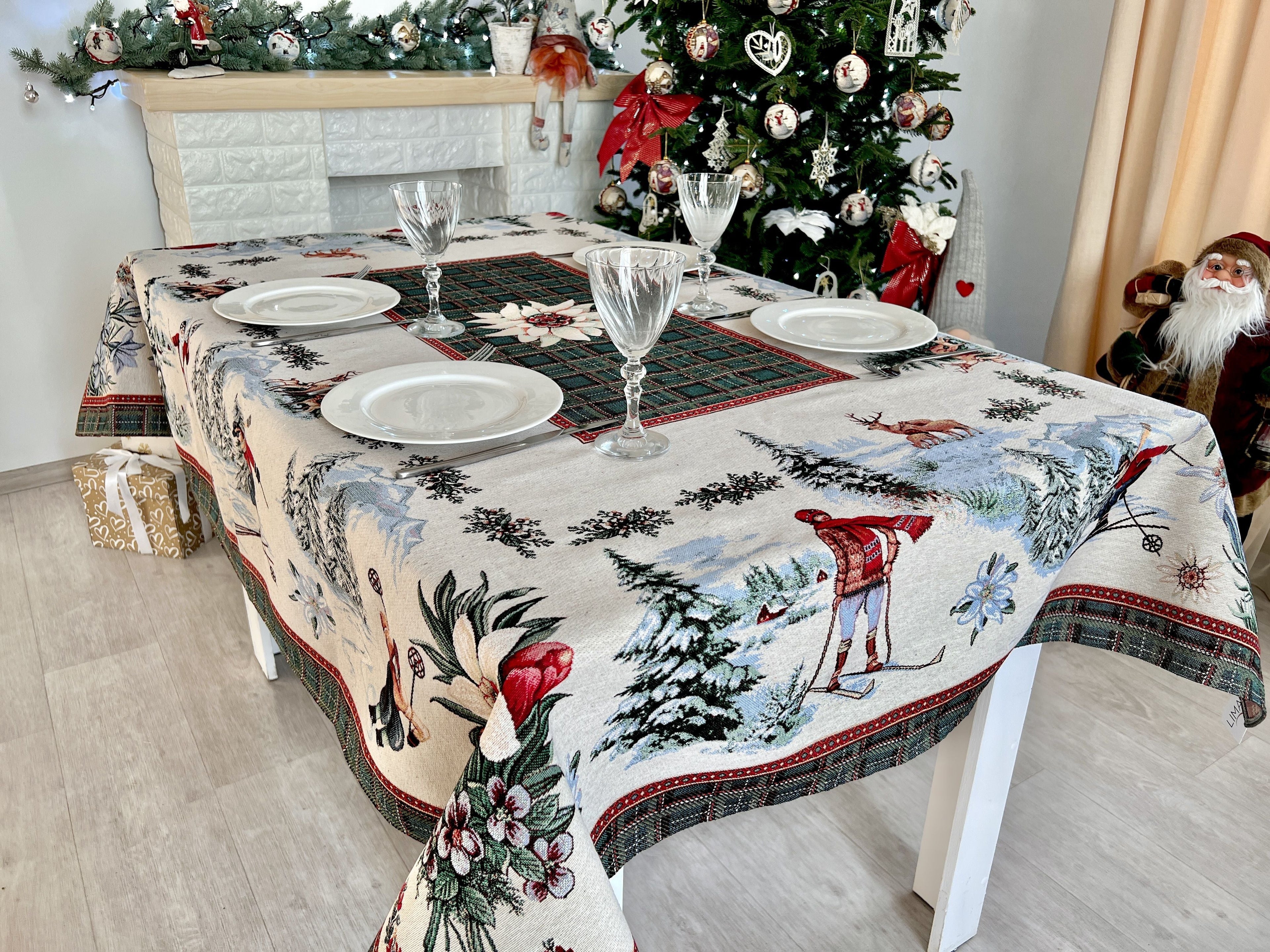 Christmas tapestry tablecloth «Winter fun» without lurex Limaso Textile