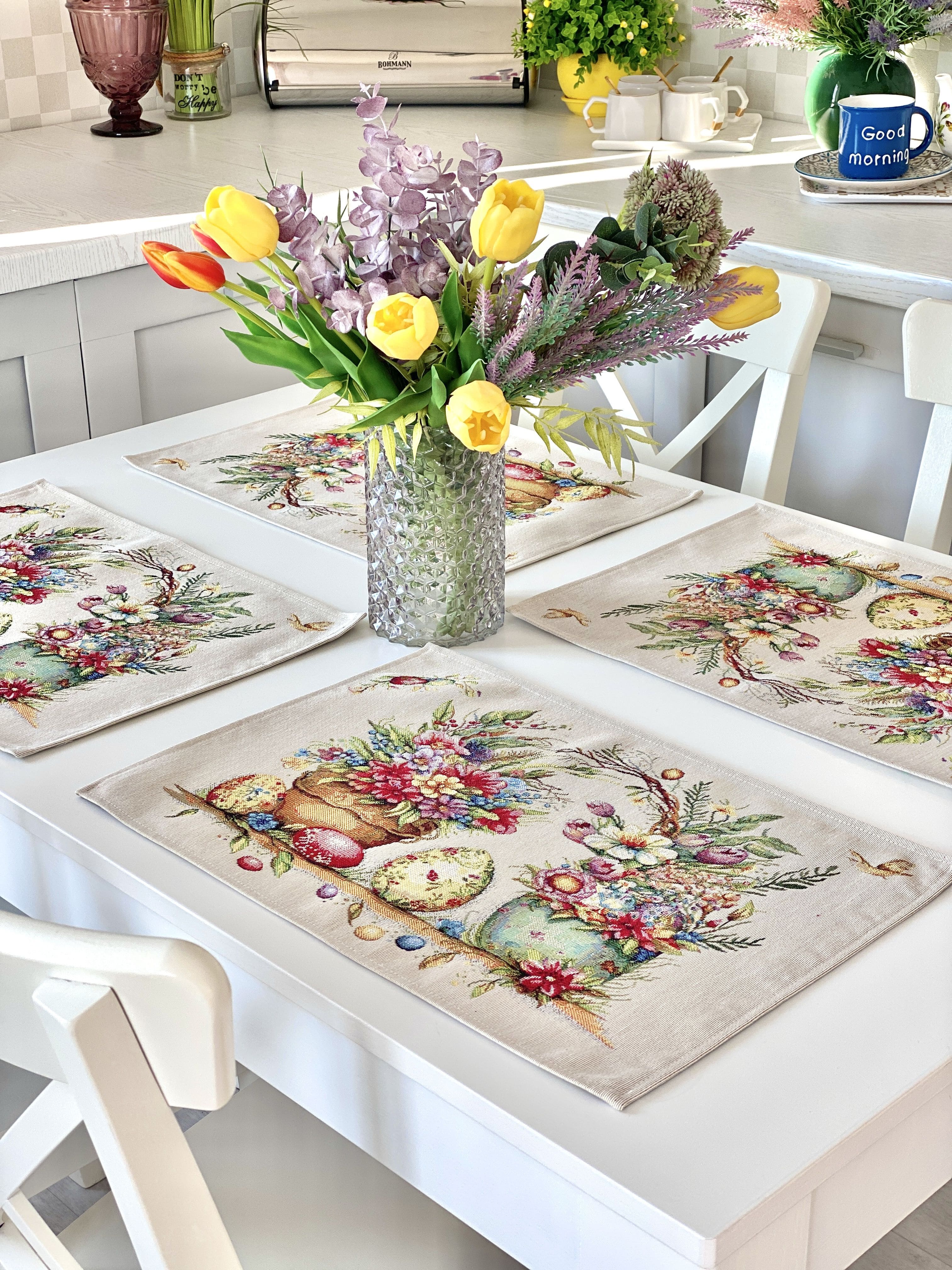 Easter Placemat set «Damira» - Premium Tapestry with golden lurex - Textile4Family