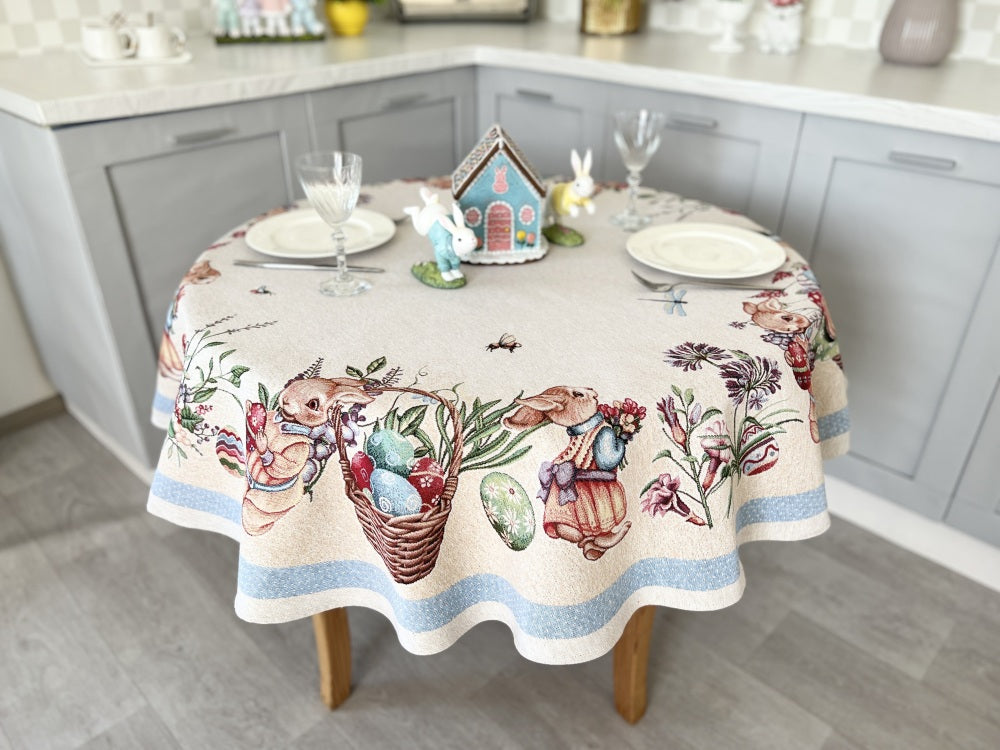 Round Easter tapestry tablecloth «Easter Bee»