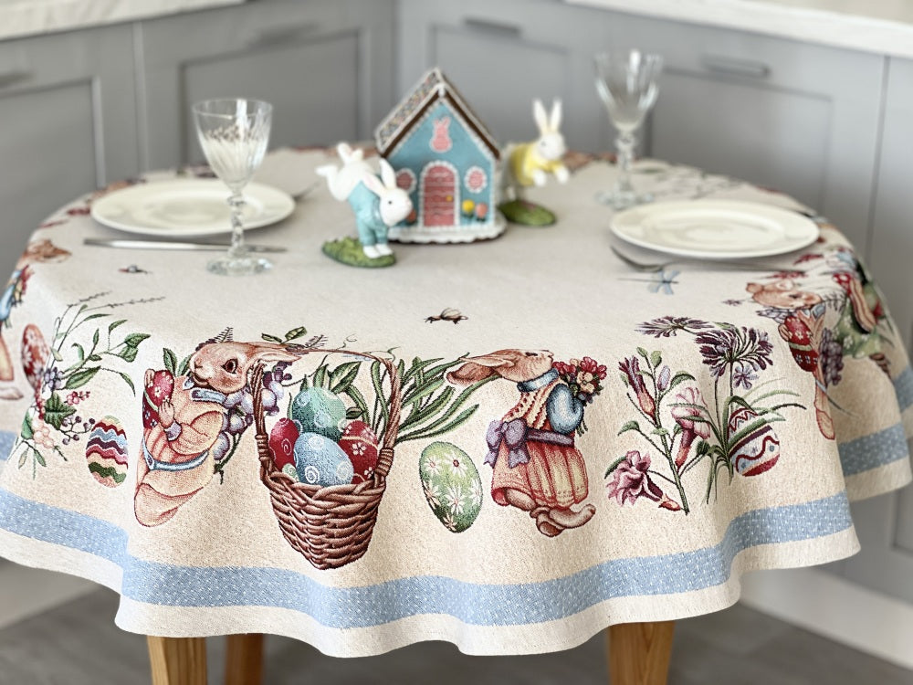 Round Easter tapestry tablecloth «Easter Bee»