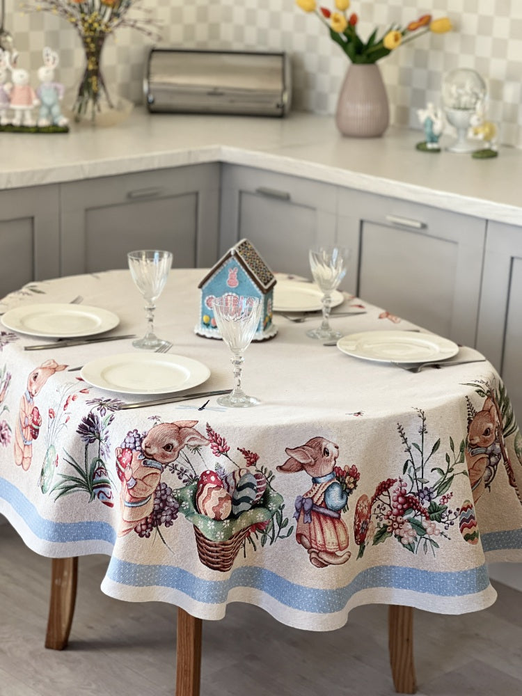 Oval Easter tapestry tablecloth «Easter Bee»