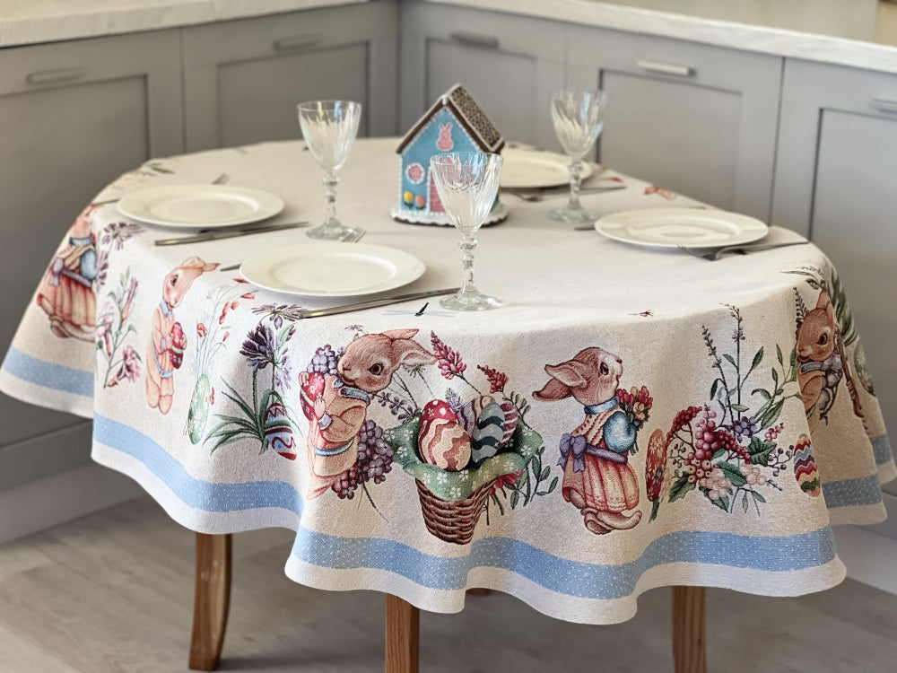 Oval Easter tapestry tablecloth «Easter Bee»