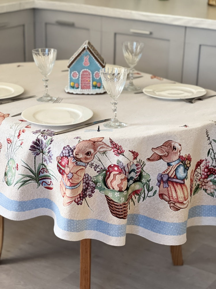 Oval Easter tapestry tablecloth «Easter Bee»