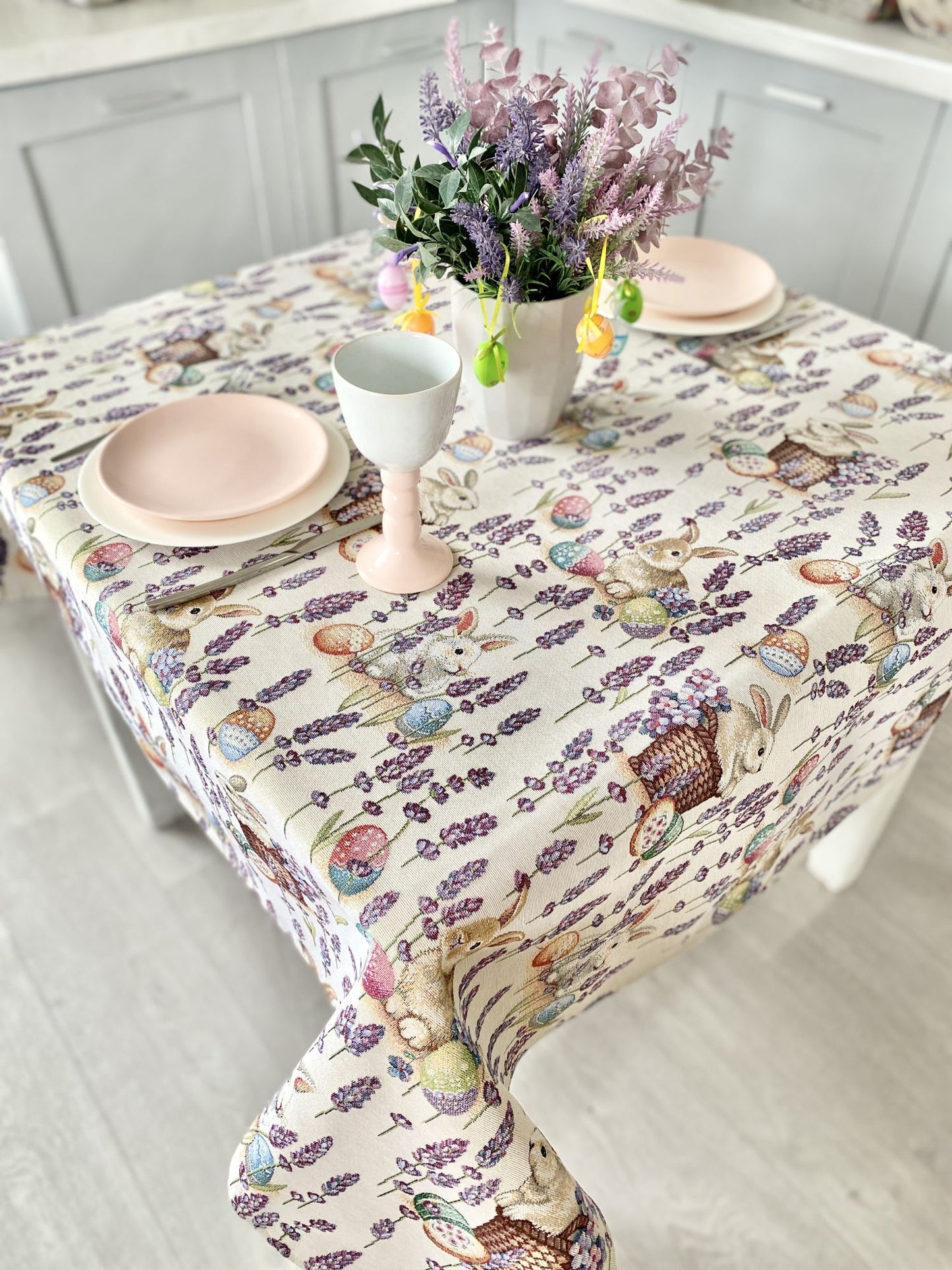 Easter tapestry tablecloth «Rabbit in lavender»