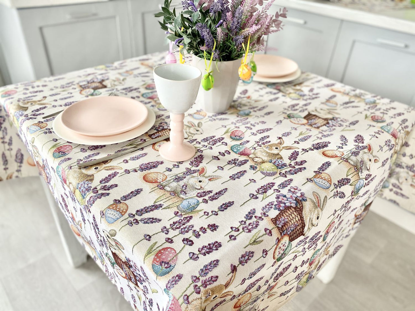 Easter tapestry tablecloth «Rabbit in lavender»