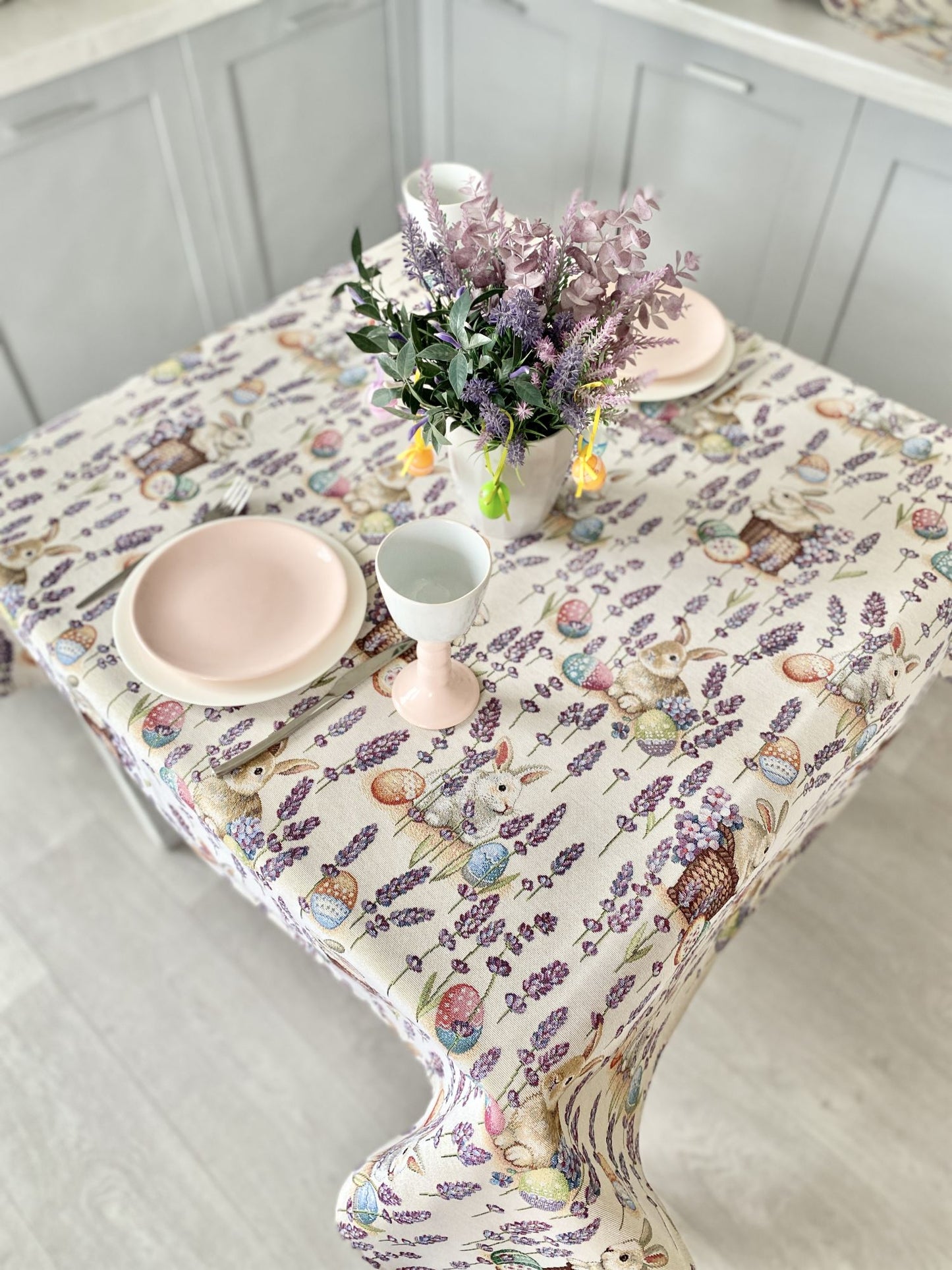 Easter tapestry tablecloth «Rabbit in lavender»