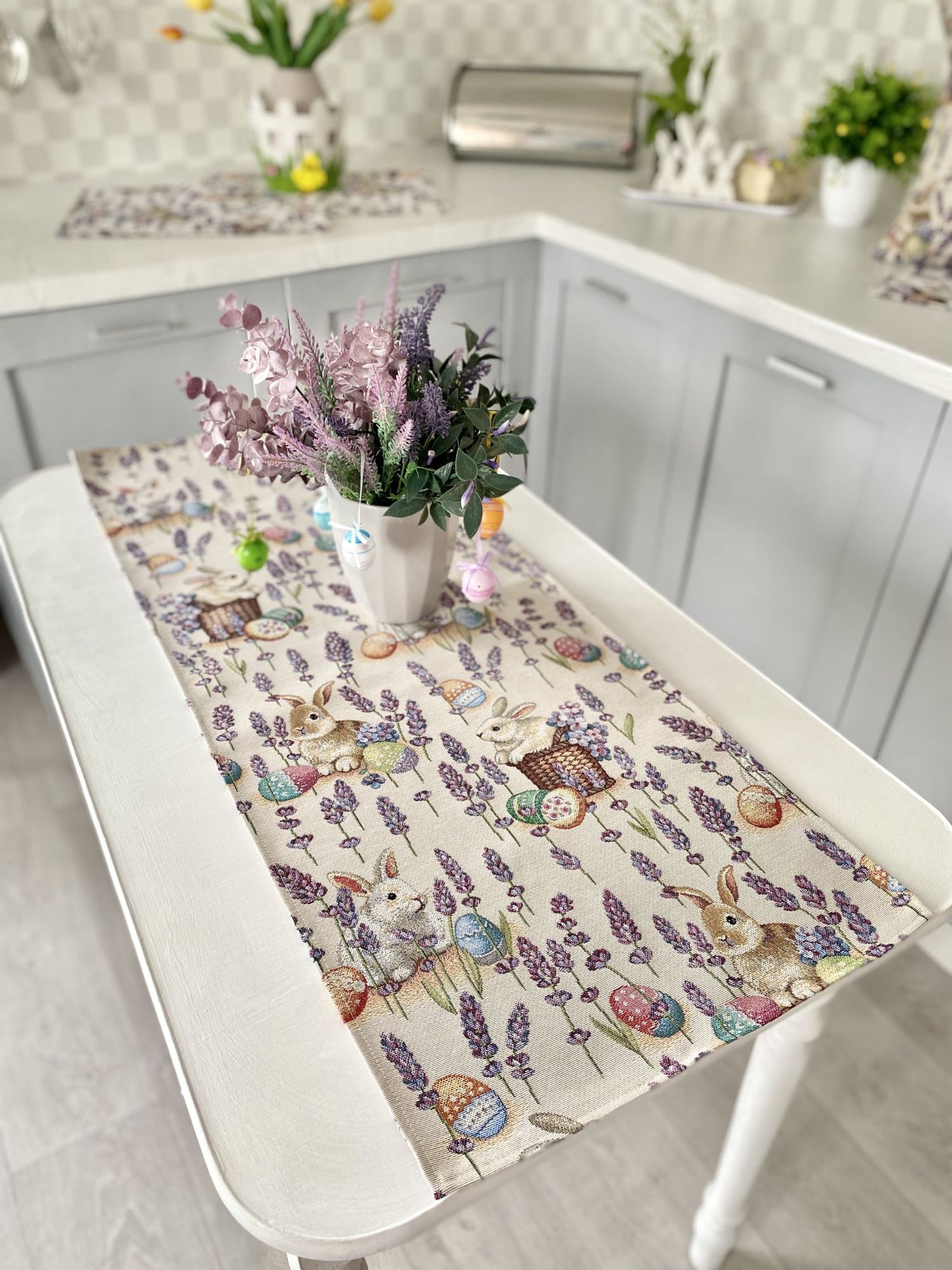 Easter tapestry table runner «Rabbit in lavender»