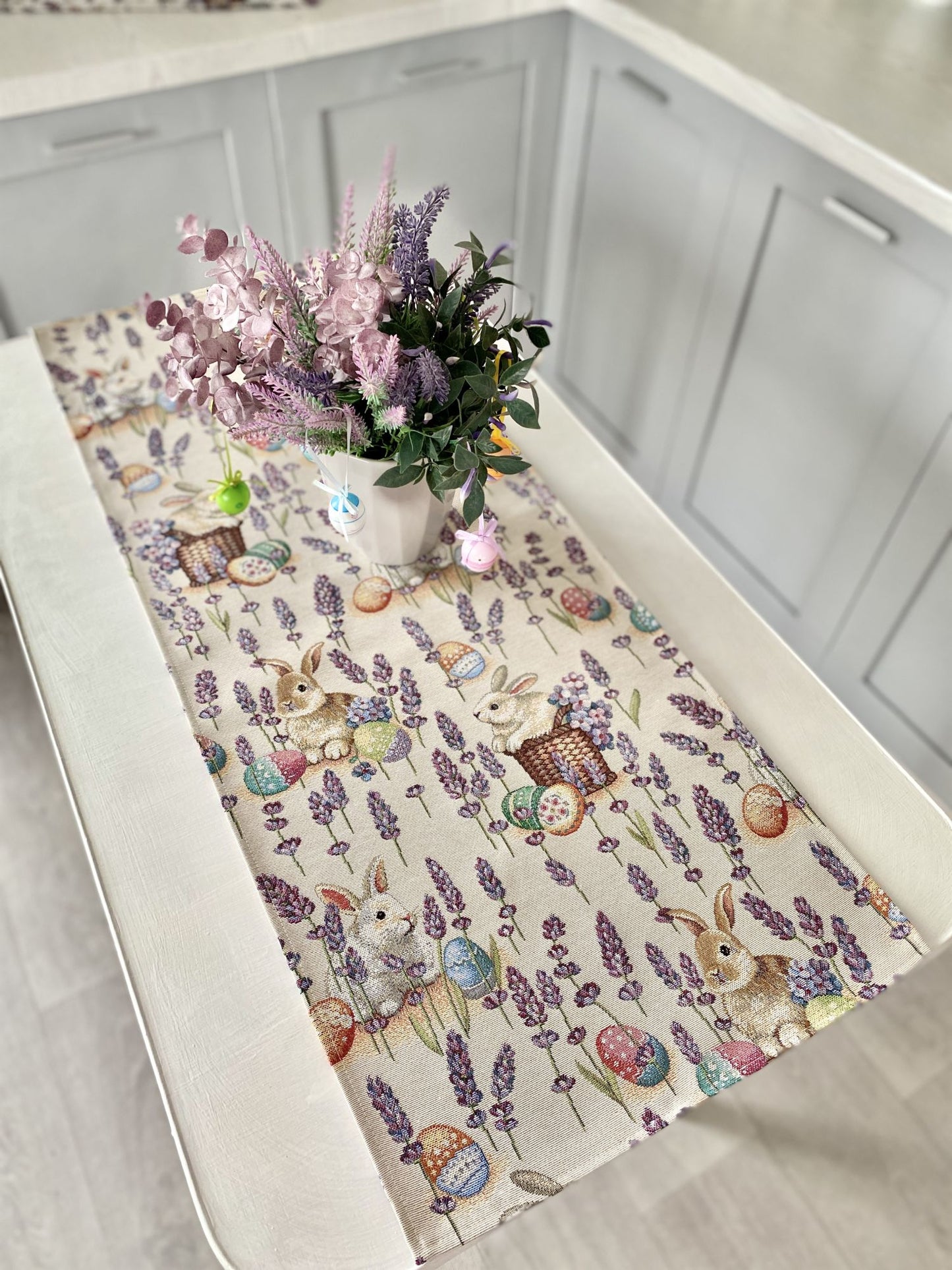 Easter tapestry table runner «Rabbit in lavender»