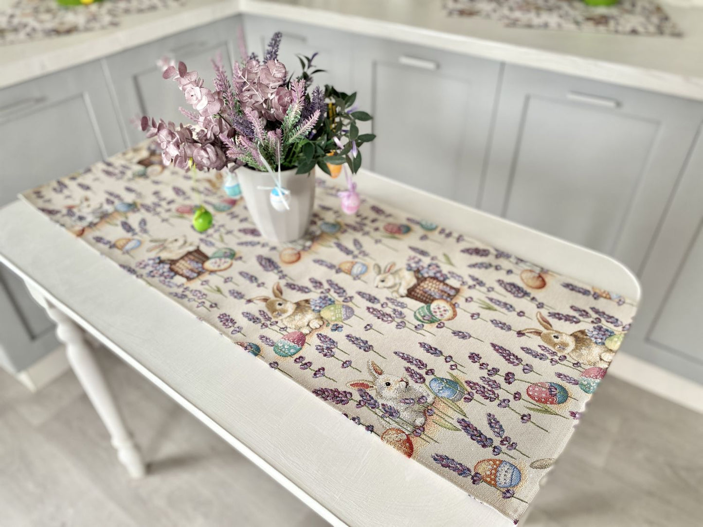 Easter tapestry table runner «Rabbit in lavender»