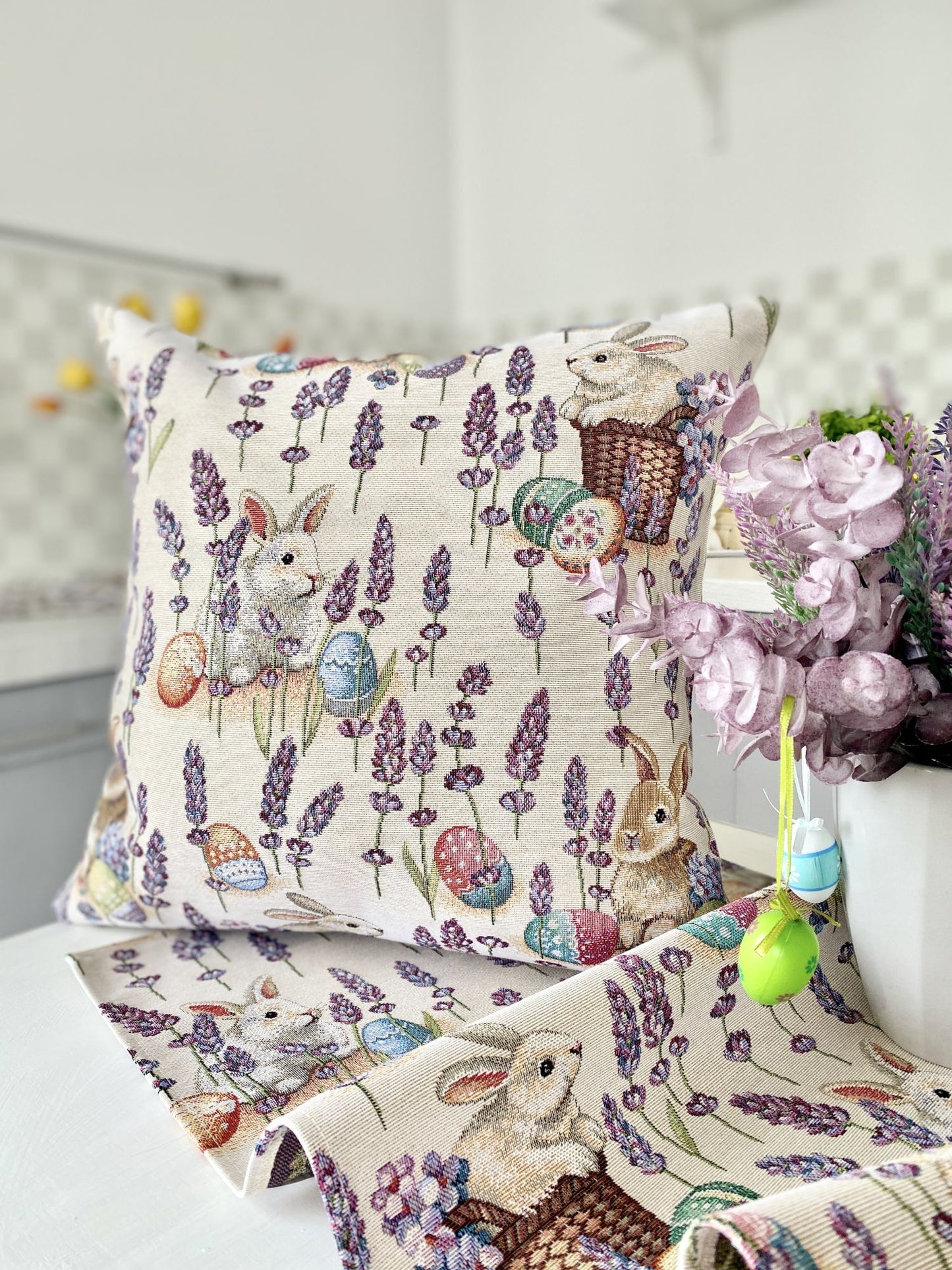 Easter tapestry cushion cover «Rabbit in lavender»